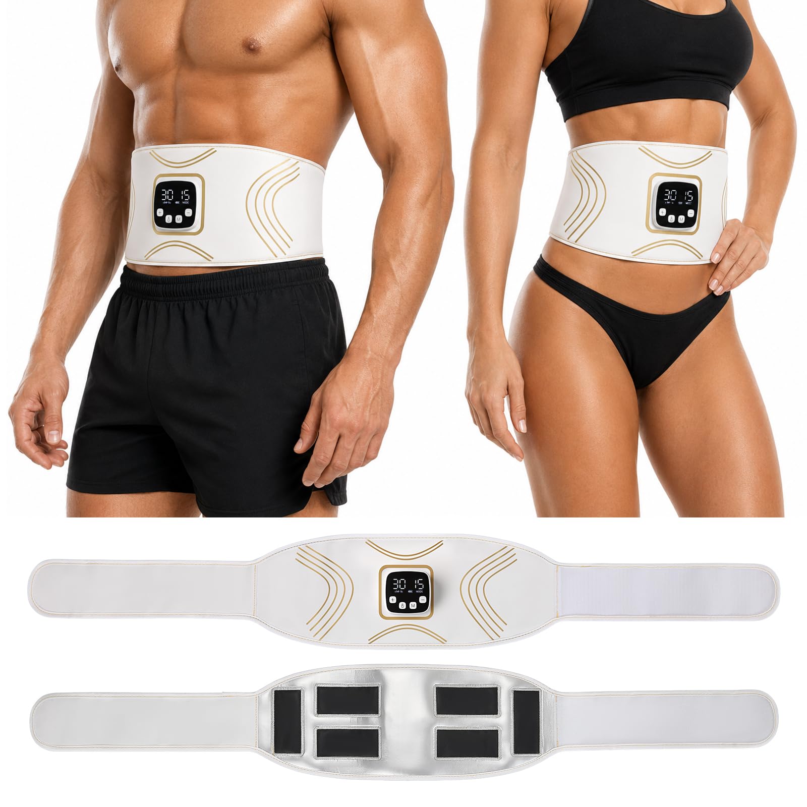 Lubirayi Heated EMS Ab Toning Belt, 3 Heat Levels, 7 Modes 16 Intensities Abdominal Muscle Stimulator