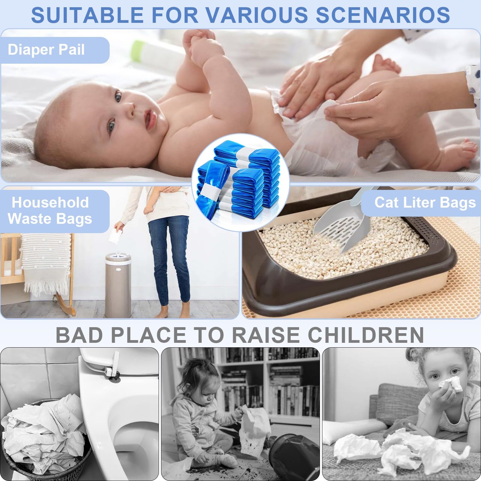6.5M Recambios Compatible con Tommee Tippee 6 Piezas,Longitud Extendida, Engrosada Recambio Papelera Pañales Compatible con Tommee Tippee,Angelcare, Foppapedretti,LitterLocker, etc.