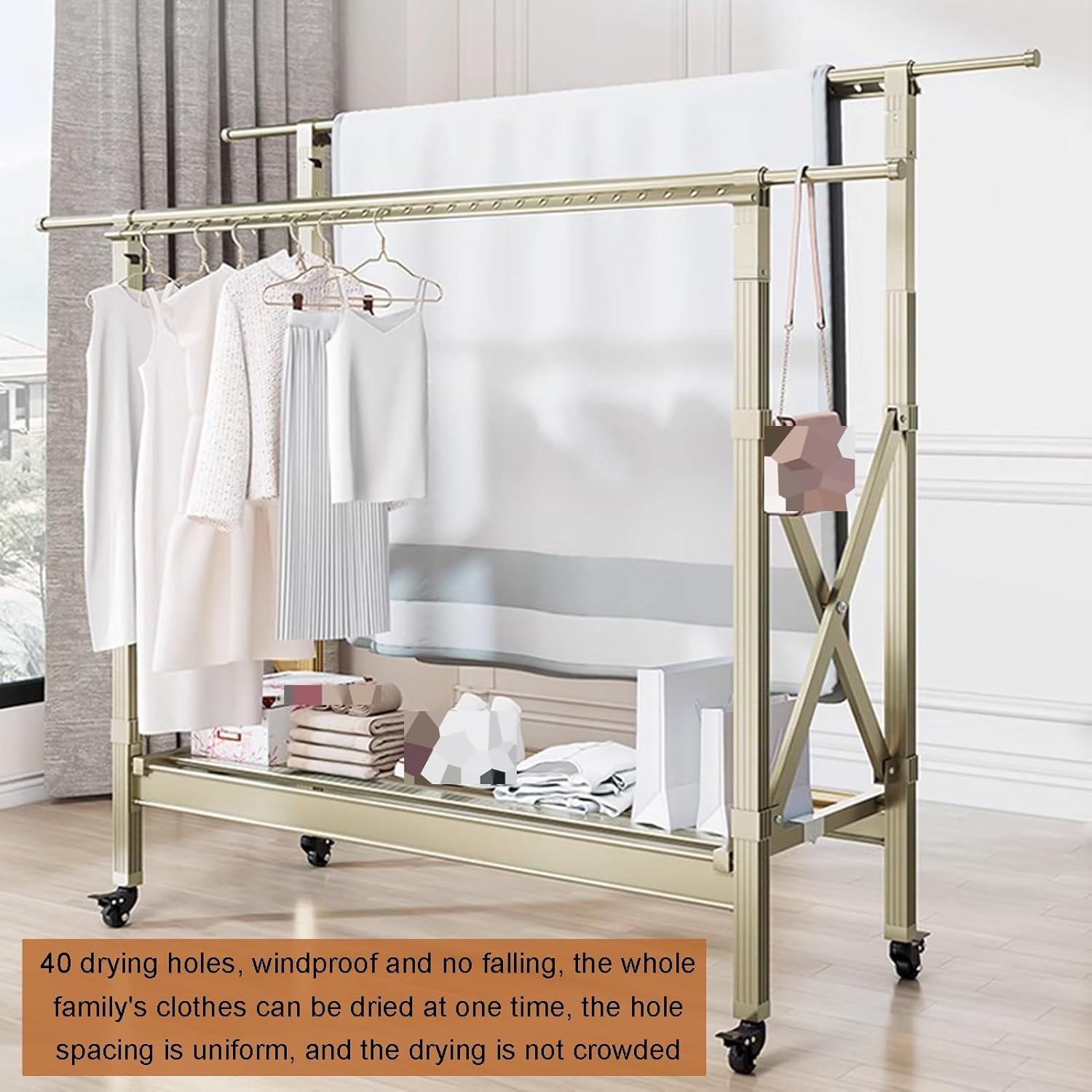 Adjustable Foldable Clothes Drying Rack with Windproof Holes - 450 lb Capacity Outdoor Stand for Laundry, Shoes & Clothing - Versatile Grey Rack (150-240 cm)