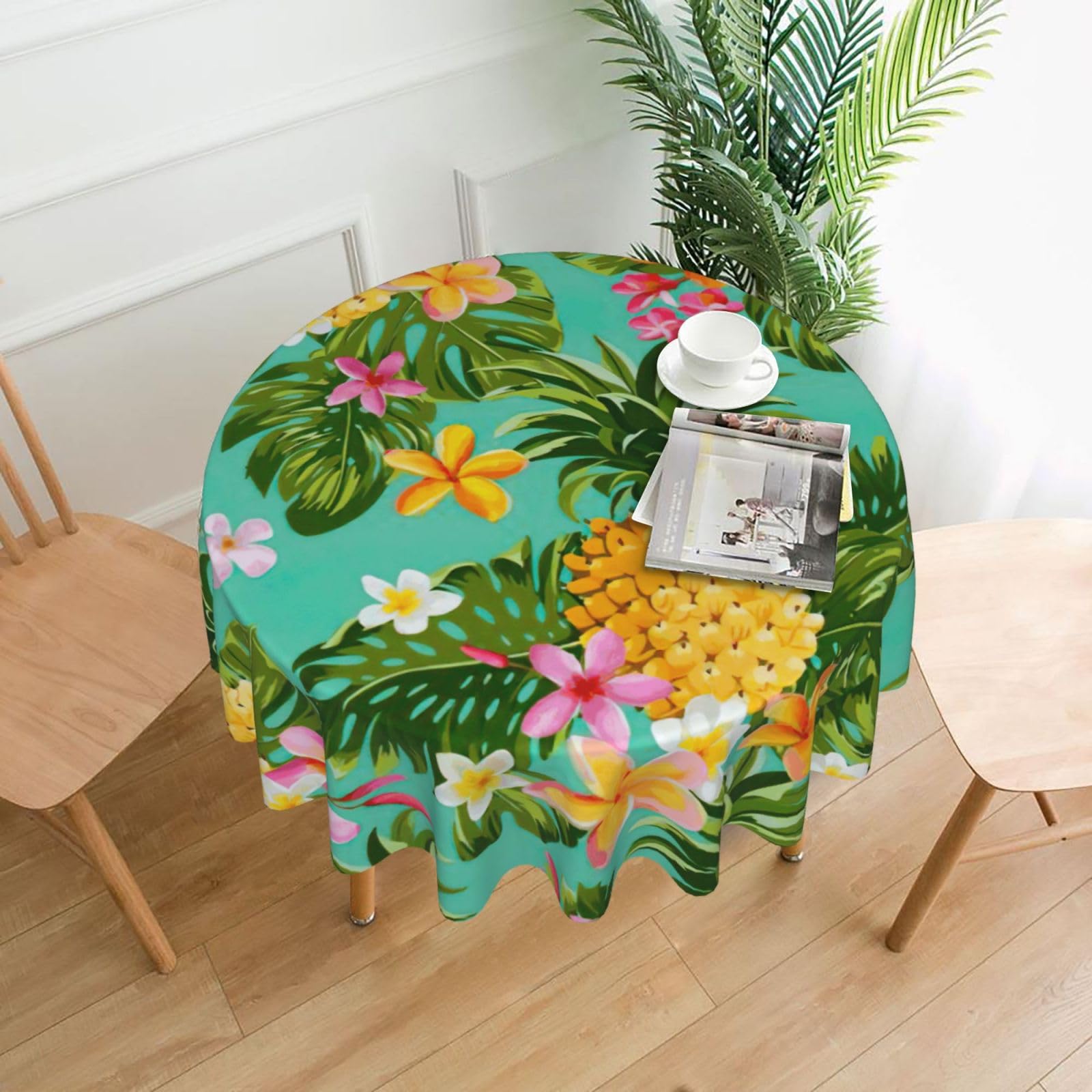 SDEGTHO Tropical Fruit Pineapple Print Modern Retro Round Tablecloth 60in Polyester Fabric Cover for Party Dining Table Washable
