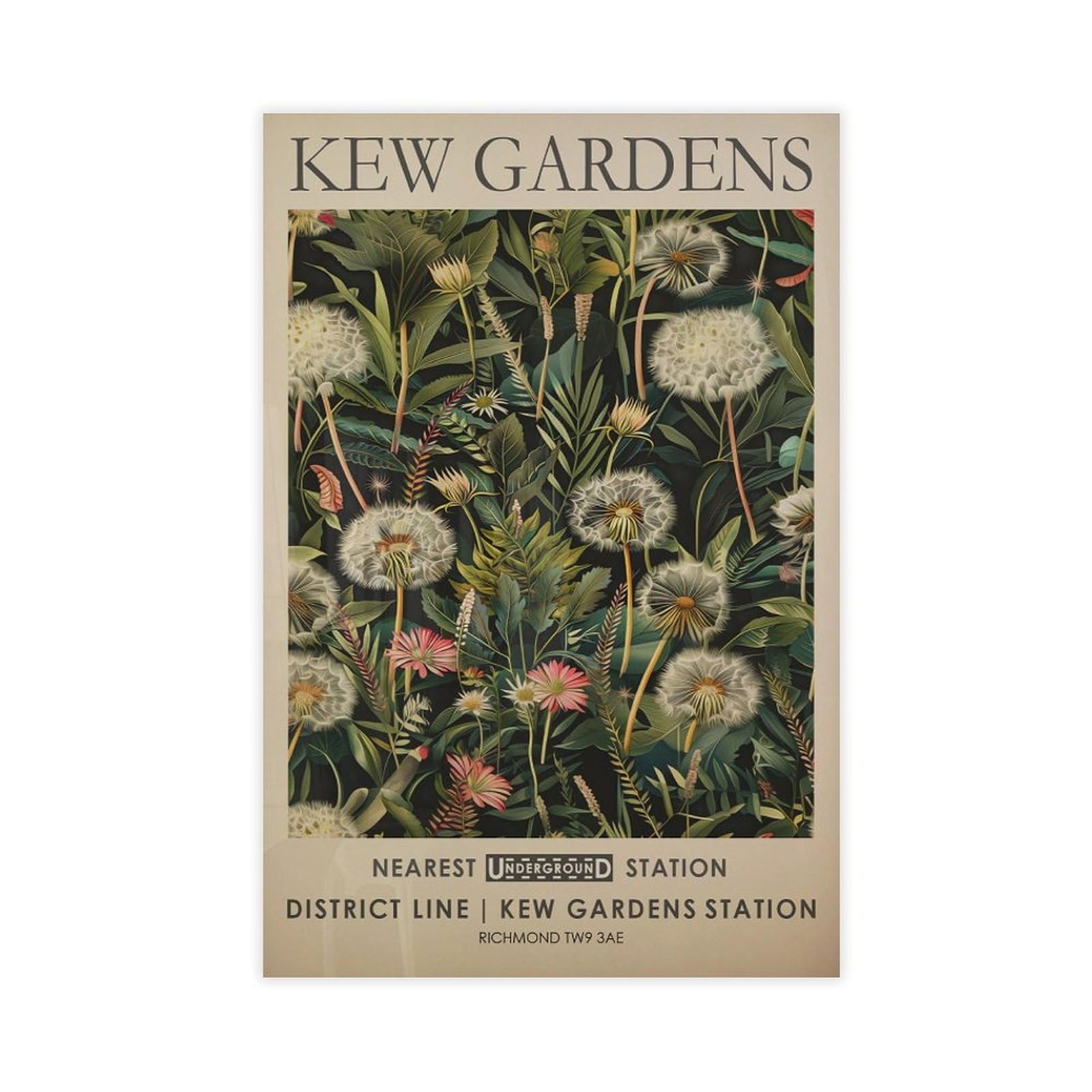 MGHDGD Kew Gardens, Vintage Botanical Art, Dandelion Canvas Poster Bedroom Decor Landscape Office Room Decor Gift 20x30inch(50x75cm)