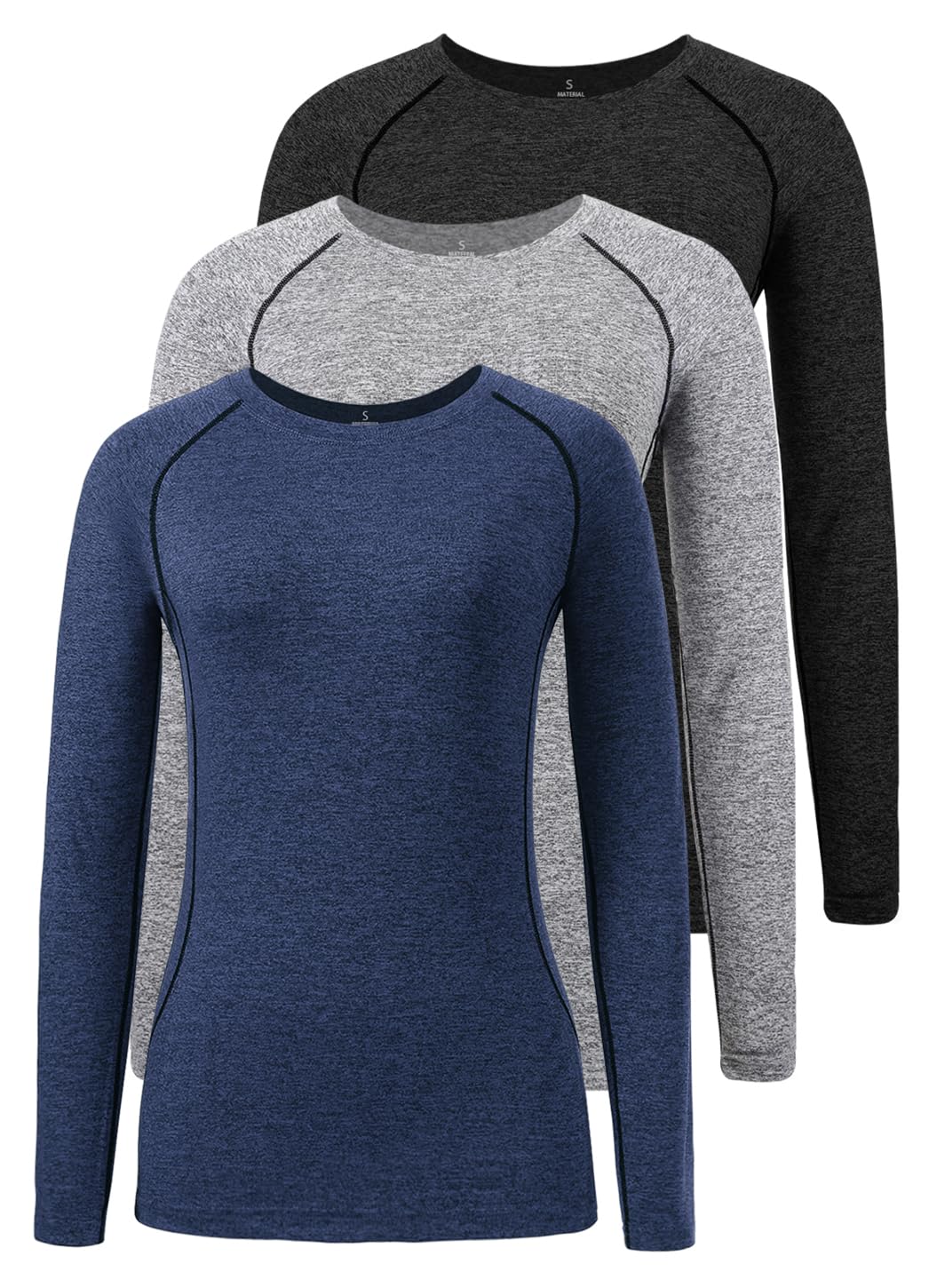 Star Vibe 3er-Pack schnell trocknende Funktionsshirts mit Langen Ärmeln für Damen Kompressionssportshirt für Damen Atmungsaktives Wander-, Lauf- und Fitnessshirt