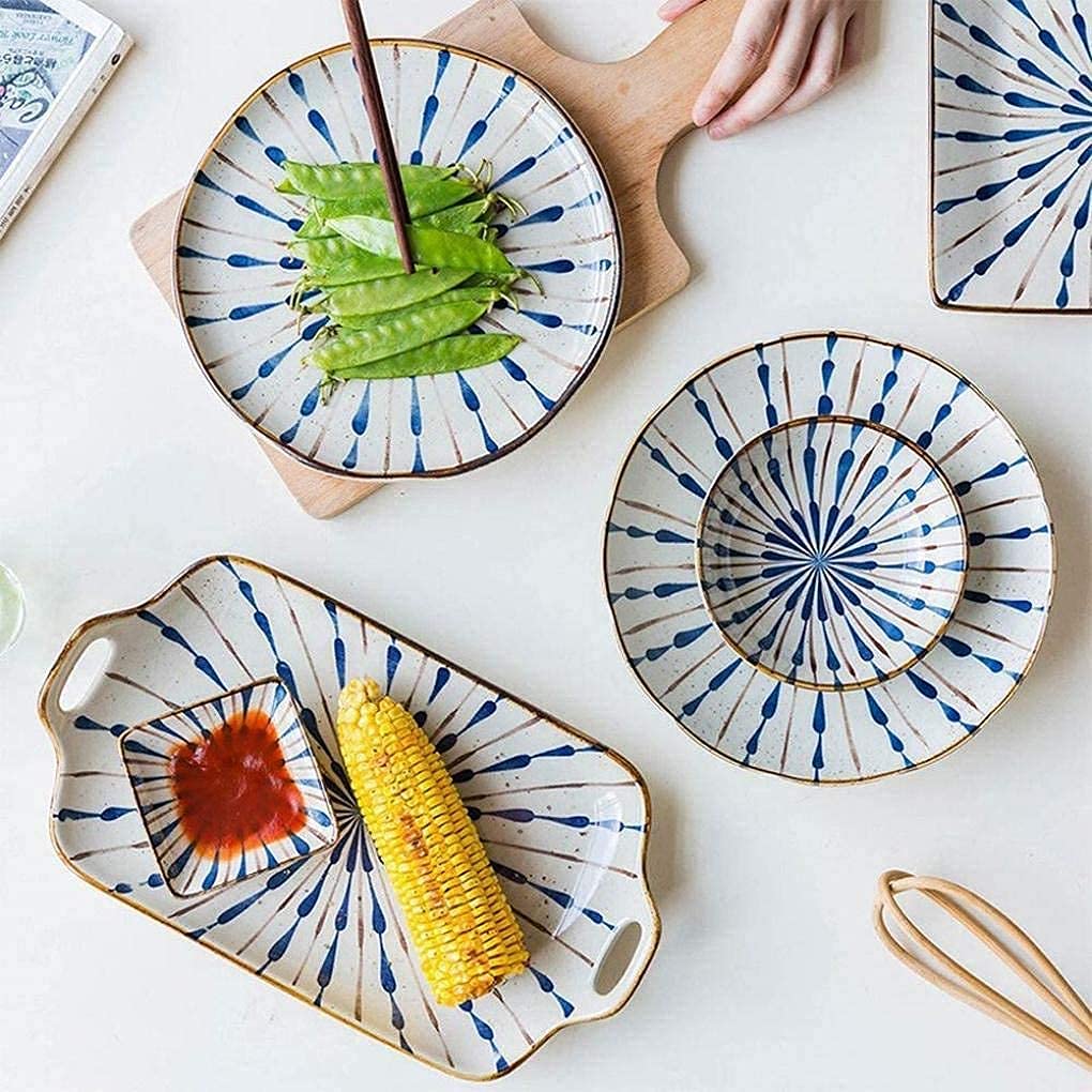 Zestaw obiadowy, 38 elementów, wzór fajerwerków, ceramiczny zestaw obiadowy, porcelanowa zastawa stołowa z miskami, talerzem obiadowym, łyżką i serwisem dla 8 osób