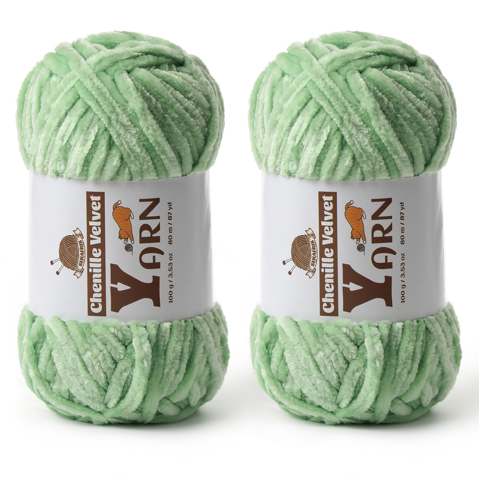 Chenille Crochet Light Green Yarn 2 Pack
