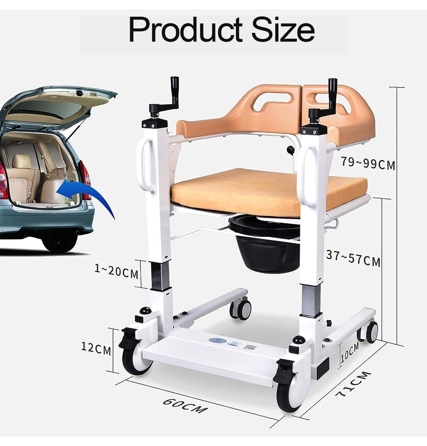 Medyczny transport/pacjent krzesło, siedzący podnośnik pacjenta, ręczny wózek inwalidzki do domu, przenośny, uniwersalne koło 360 °, wózki inwalidzkie do łazienki dla osób starszych
