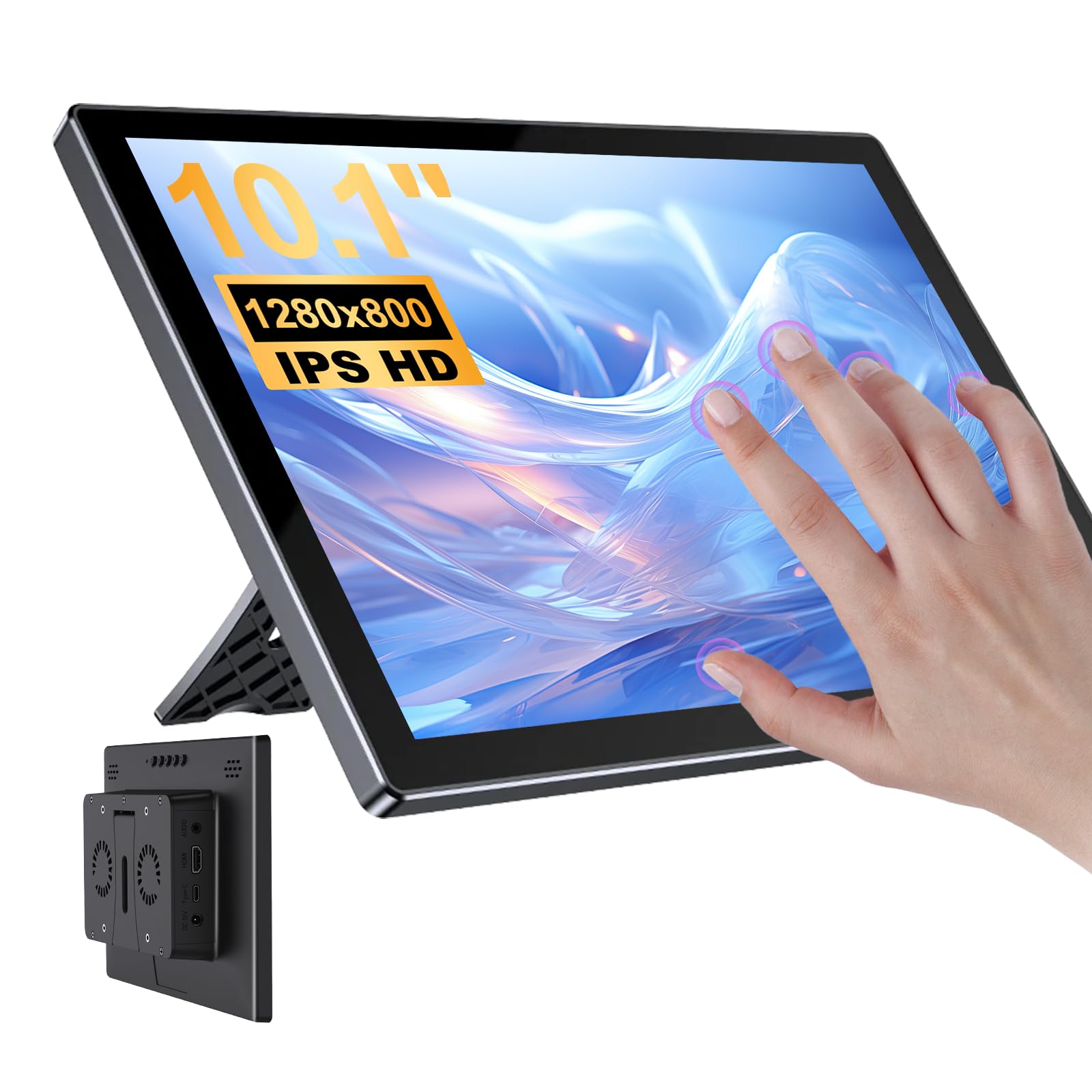 10.1 Inch Touchscreen for Raspberry Pi,5-Point 1280 * 800 IPS touchscreen Portable Monitor with HDMI Interface Dual-Speaker for Raspberry Pi 5/4B/3B+/