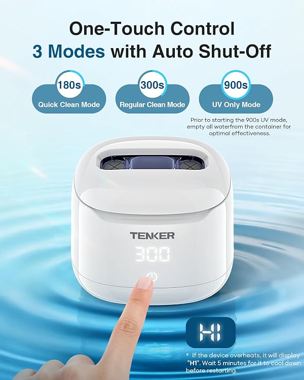 Ultrasonic Retainer Cleaner Machine, 49kHz Dental Cleaning Pod for Night Guards, Mouth Guards, Aligner, Braces, Toothbrush, Jewelry, Dentures, Ultrasonic Cleaner for Oral Dental Care, 220ML, White by TENKER - Image 4