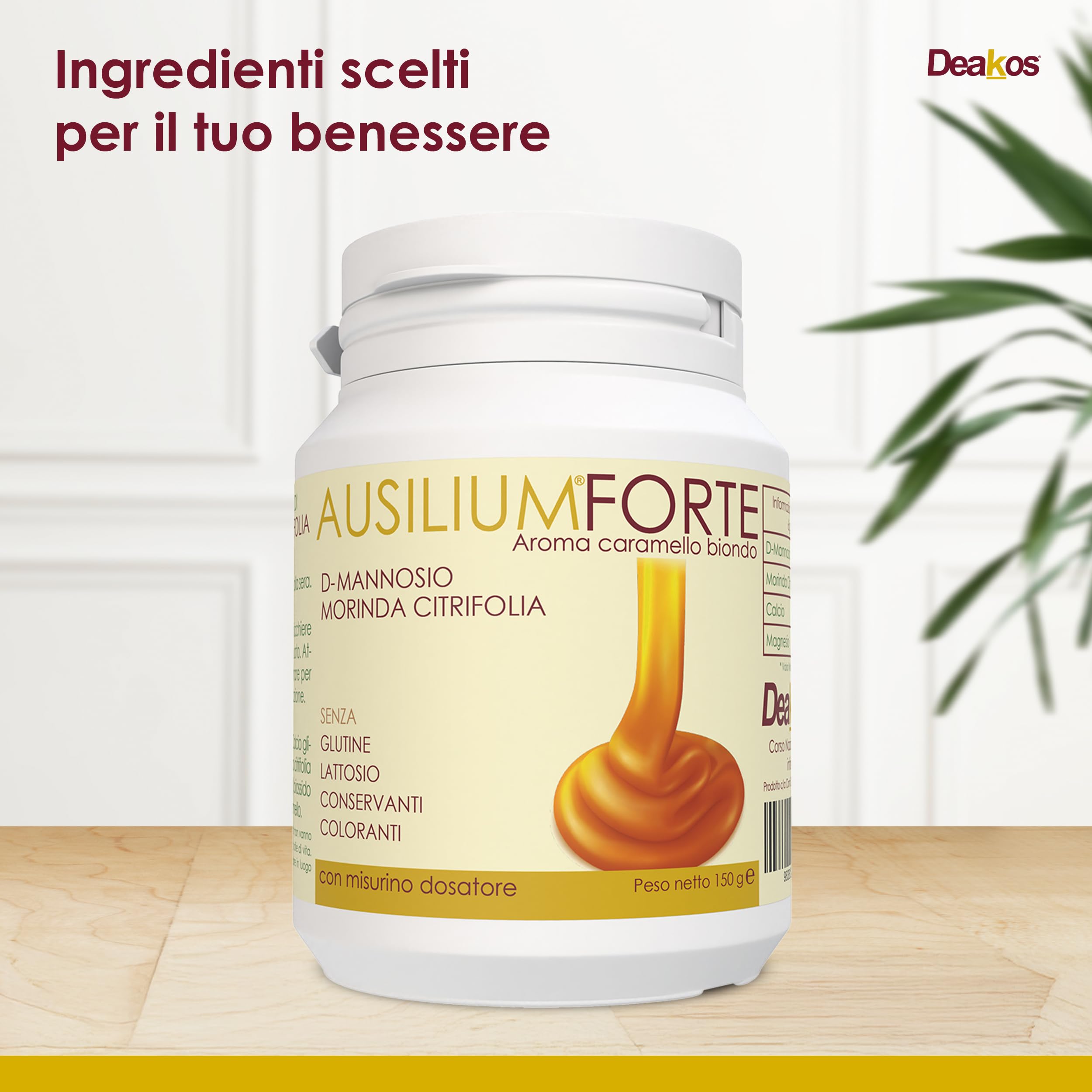 Deakos Ausilium Forte 150g - Integratore Cistite Donna e Benessere delle Vie Urinarie - In Polvere Gusto Caramello - A base di D Mannosio Puro e Morinda Citrifolia - Senza Glutine e Lattosio