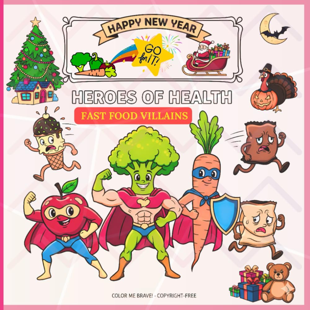 Heroic Fruits & Vegetables VS Fast Food Coloring Book A Bold & Fun Coloring Book for Kids: Healthy Heroes Saving the Day