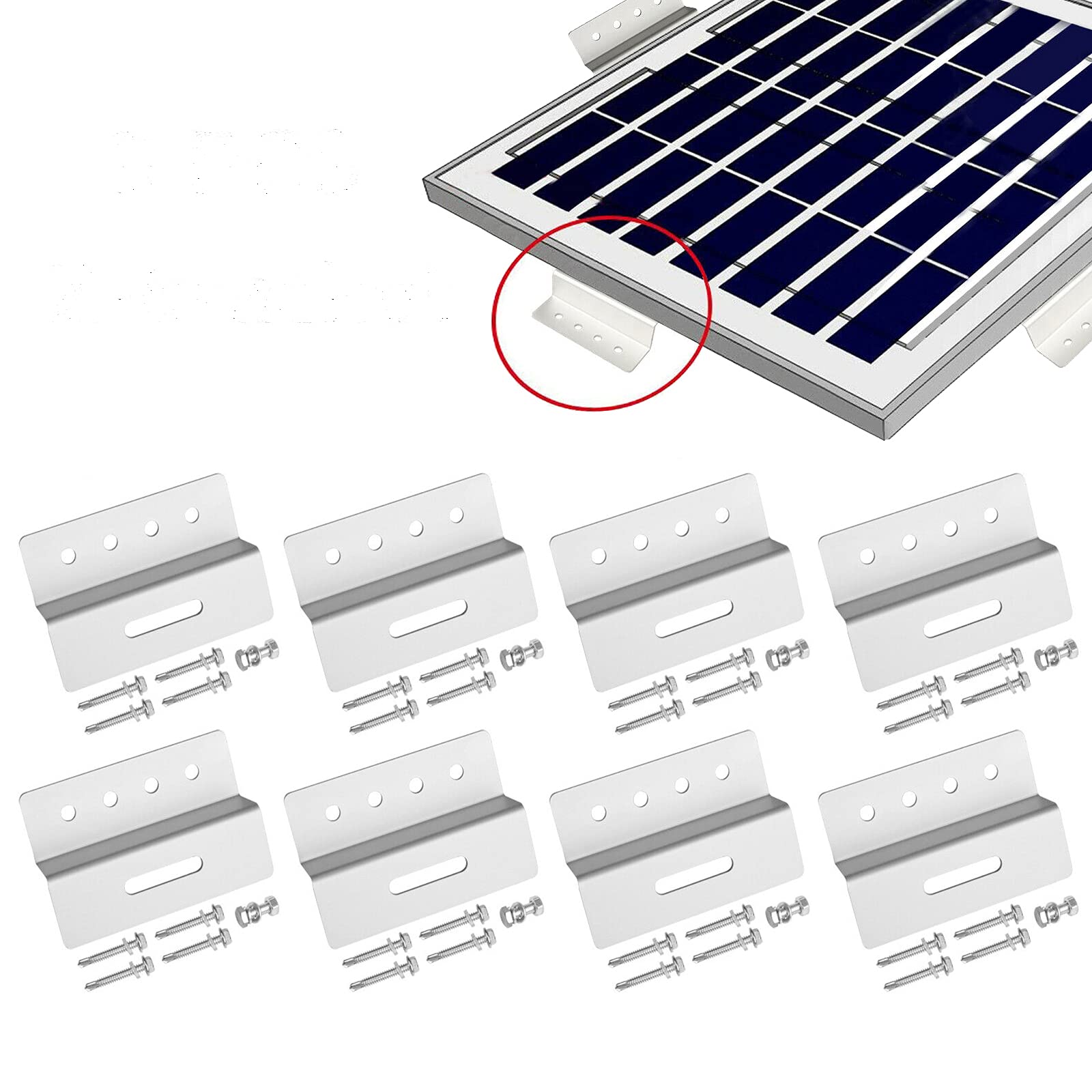 Panel solar de techo con soporte en Z de 4 orificios de montaje de aluminio para caravanas, barcos, barcos, barcos, barcos, camiones yates, kit de montaje (8 unidades)