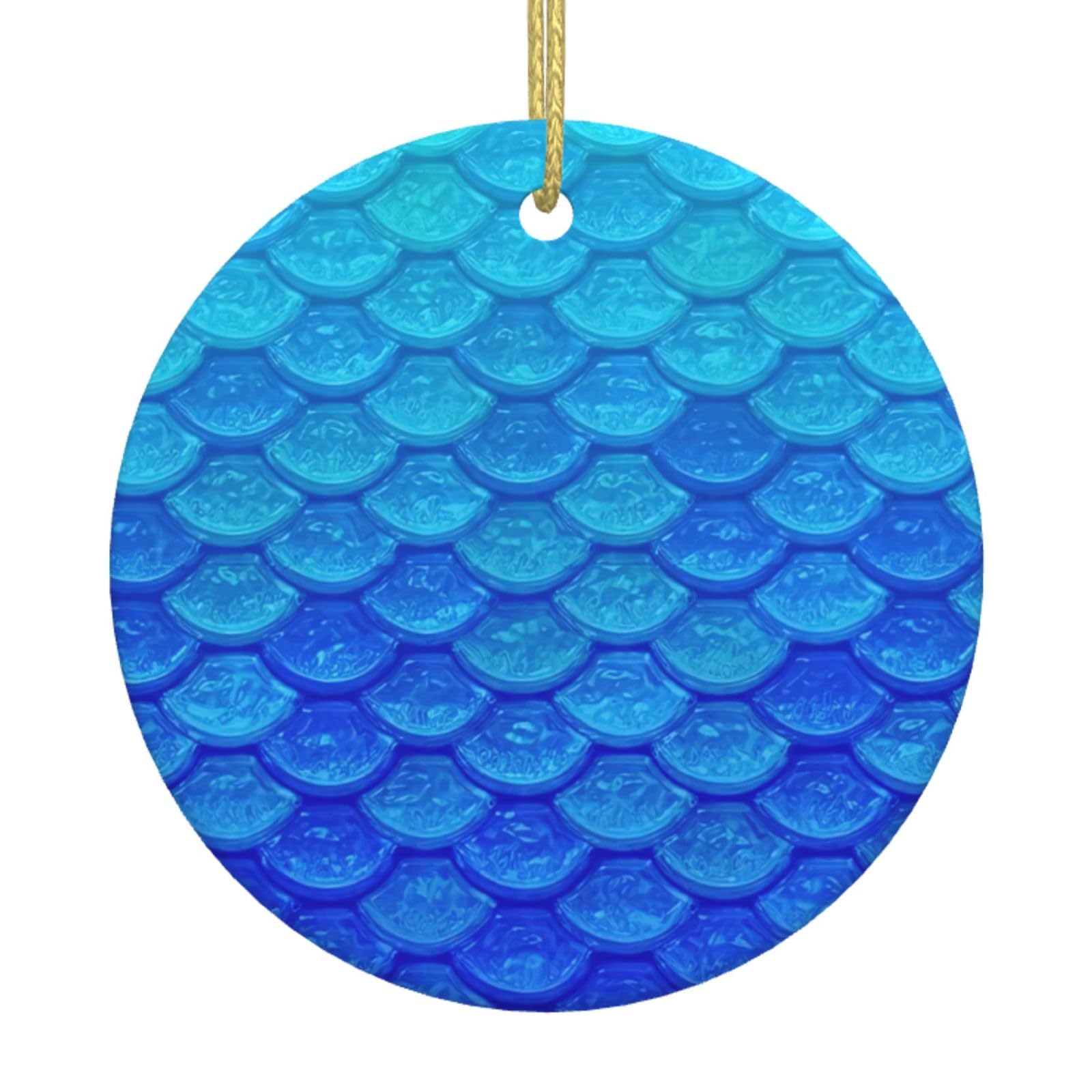 Ocean Sea Blue Mermaid Fish Print Christmas Ornaments, Ceramic Hanging Ornament, Round Shape Decorations
