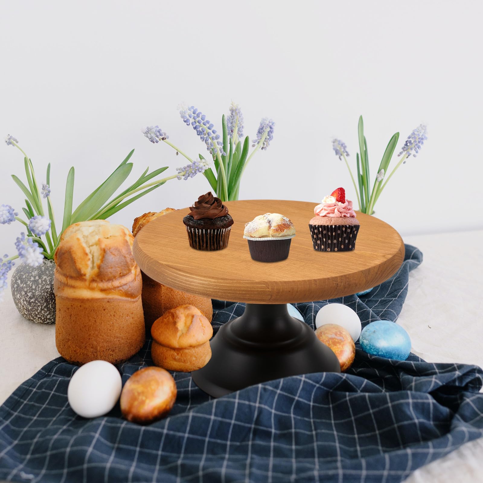 Porta Postres de Madera y Metal Marrón para Mesa Decorativa Moderna