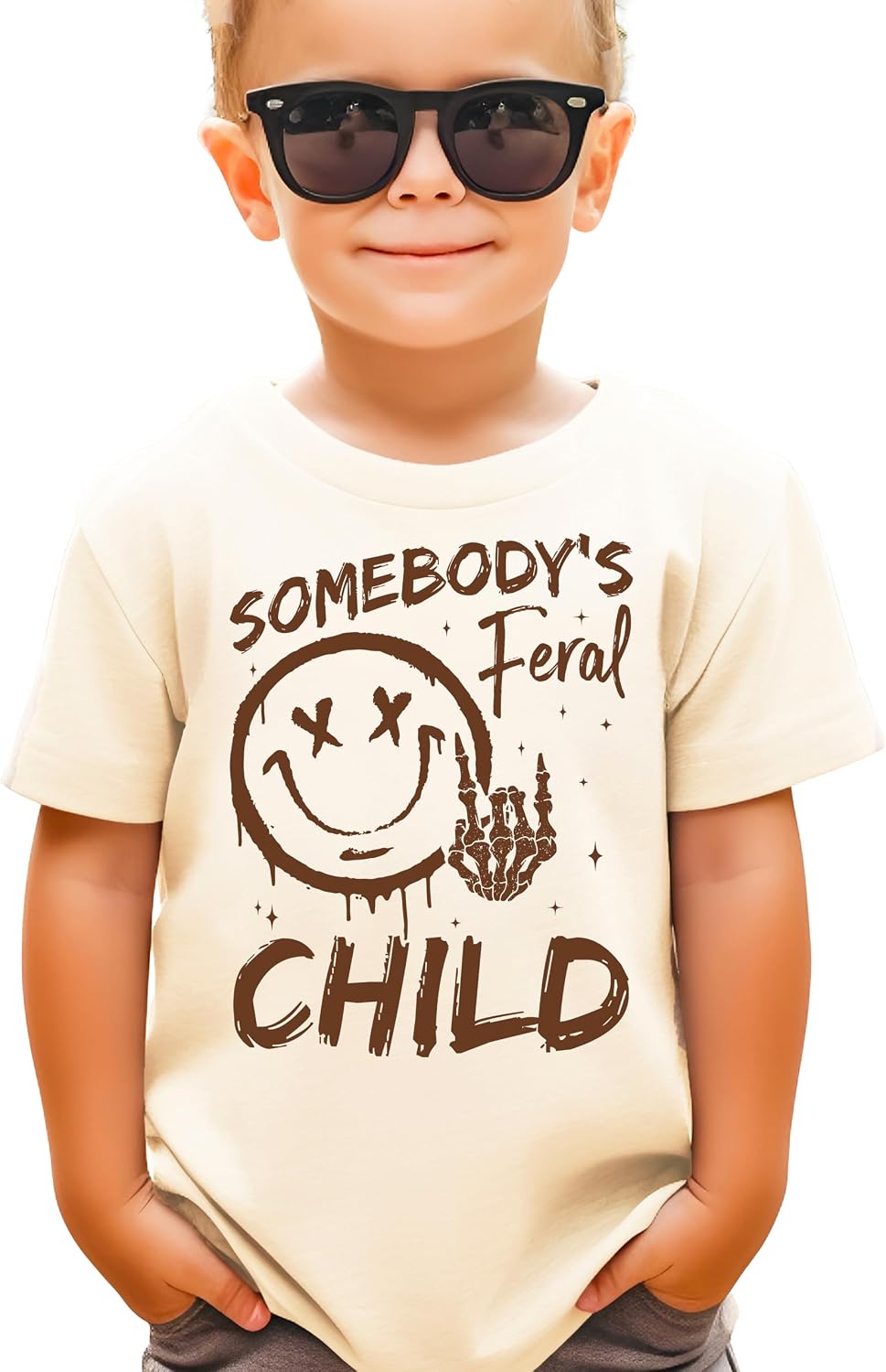 Funny Somebody's Feral Child Shirt for Boys and Girls Vintage Retro Punk Rock Tee for Kids