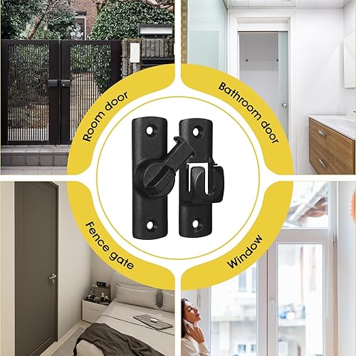 Miniatura 3 de Pestillos negros para puerta de granero, cerradura de puerta de 90180 grados, herrajes para puerta abatible, cerradura de puerta corredera para