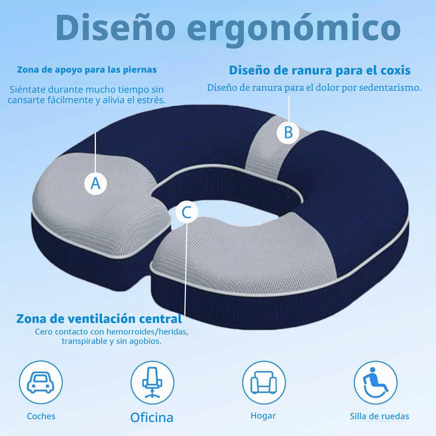 Cojin hemorroides, Cojín de Silla Oficina, Cojín coxis ortopedico con Memoria para Aliviar el Dolor y la Ciática, Cojín de Asiento ergonómico para Silla de Oficina, Silla de Ruedas