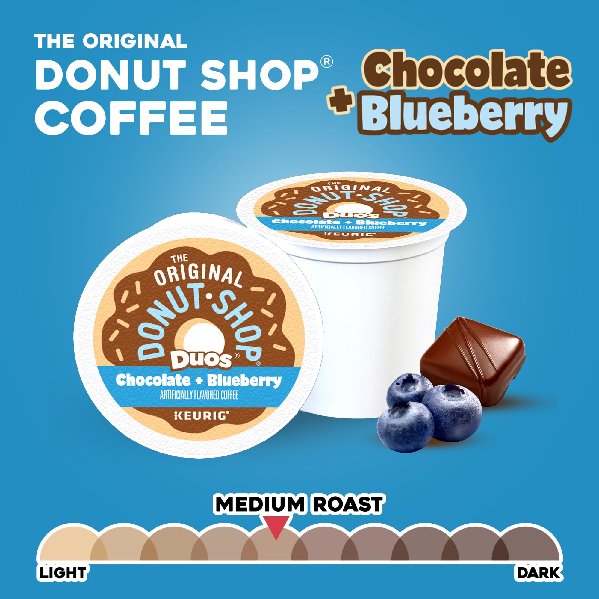 The Original Donut Shop Coffee Duos Chocolate Blueberry Coffee, Keurig cápsulas K-Cup de una sola porción, 72 unidades