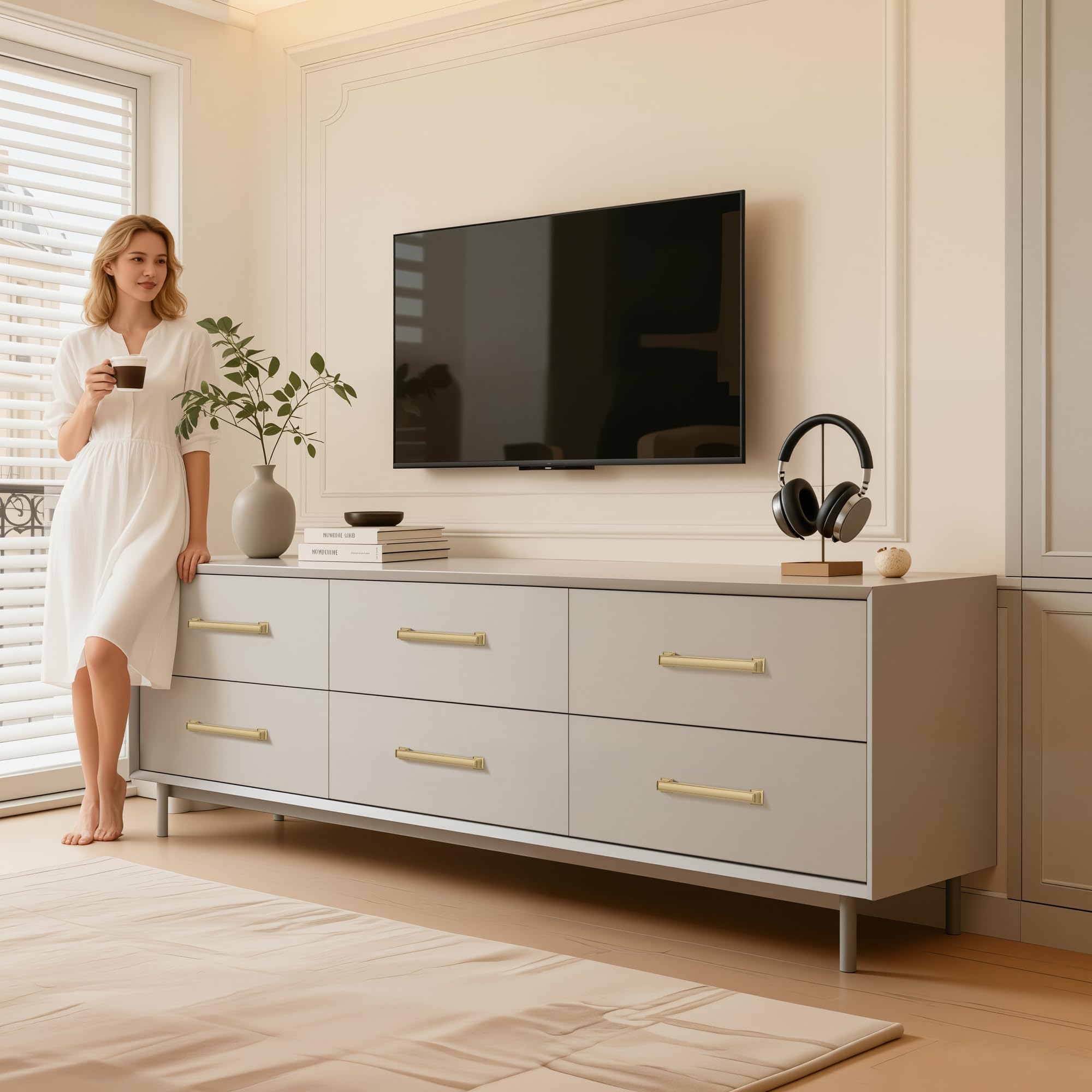 Paquete de 10 tiradores modernos para alacenas de cocina con orificio central de 6.3 pulgadas (160 mm), tiradores modernos para gabinetes de cocina, tiradores de cajones atemporales para armarios de