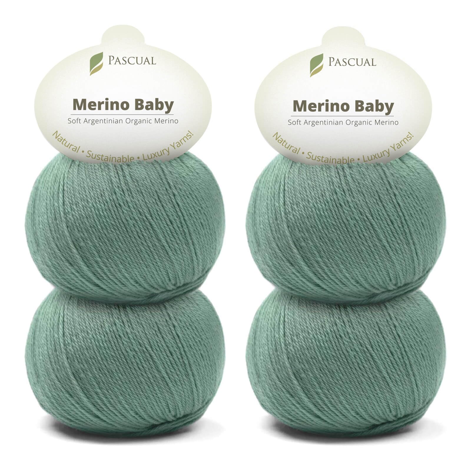 PASCUALI Merino Baby|Strickwolle aus 100% Schurwolle aus Merino, Merinowolle zum Stricken und Häkeln, SET: 4 Knäuel - 200 g, Farbe: Agave 319