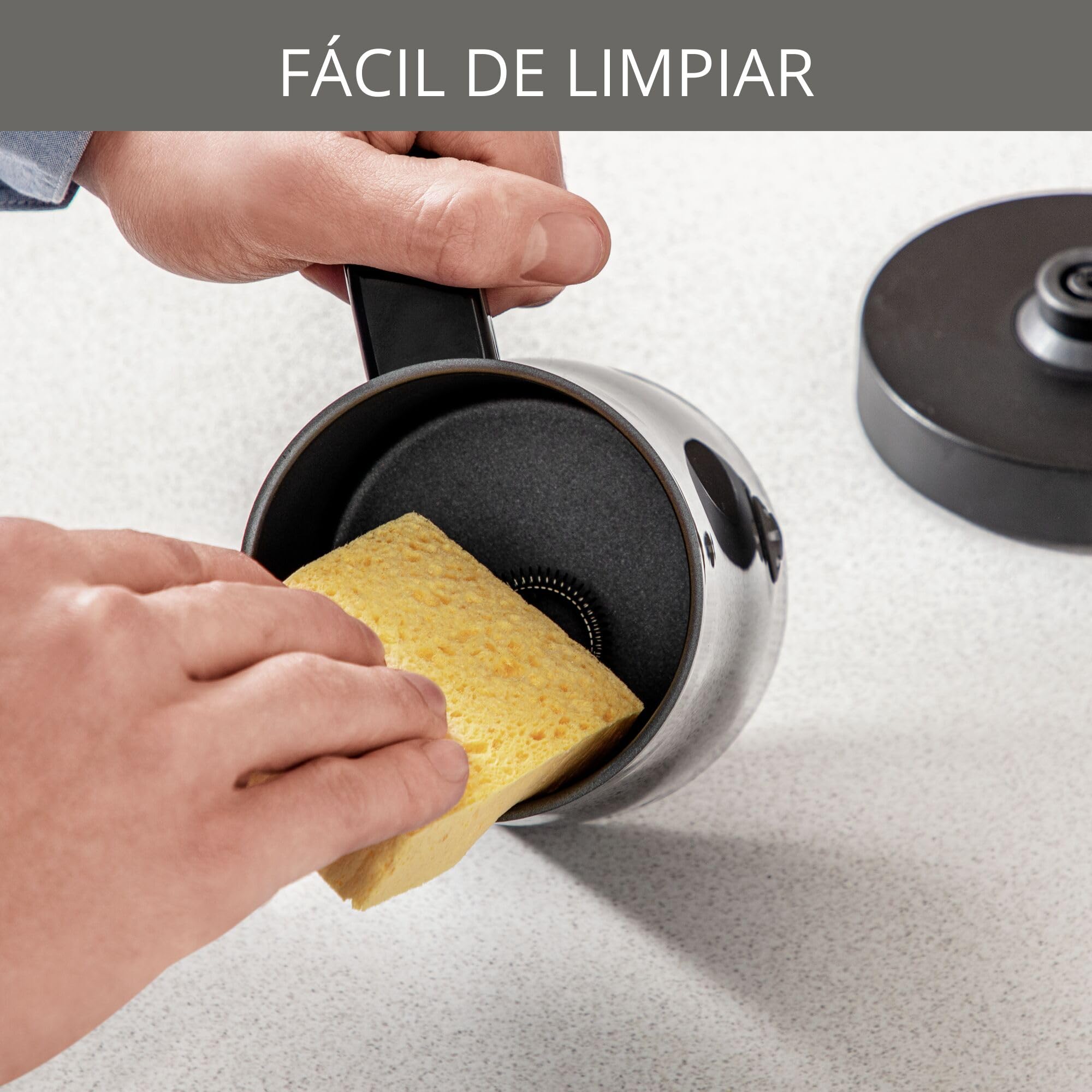 Krups Espumador de leche eléctrico con panel one-touch, tapa extraíble para fácil limpieza, base giratoria 360 grados, capacidad ideal, diseño compacto y elegante, color negro, XL1008