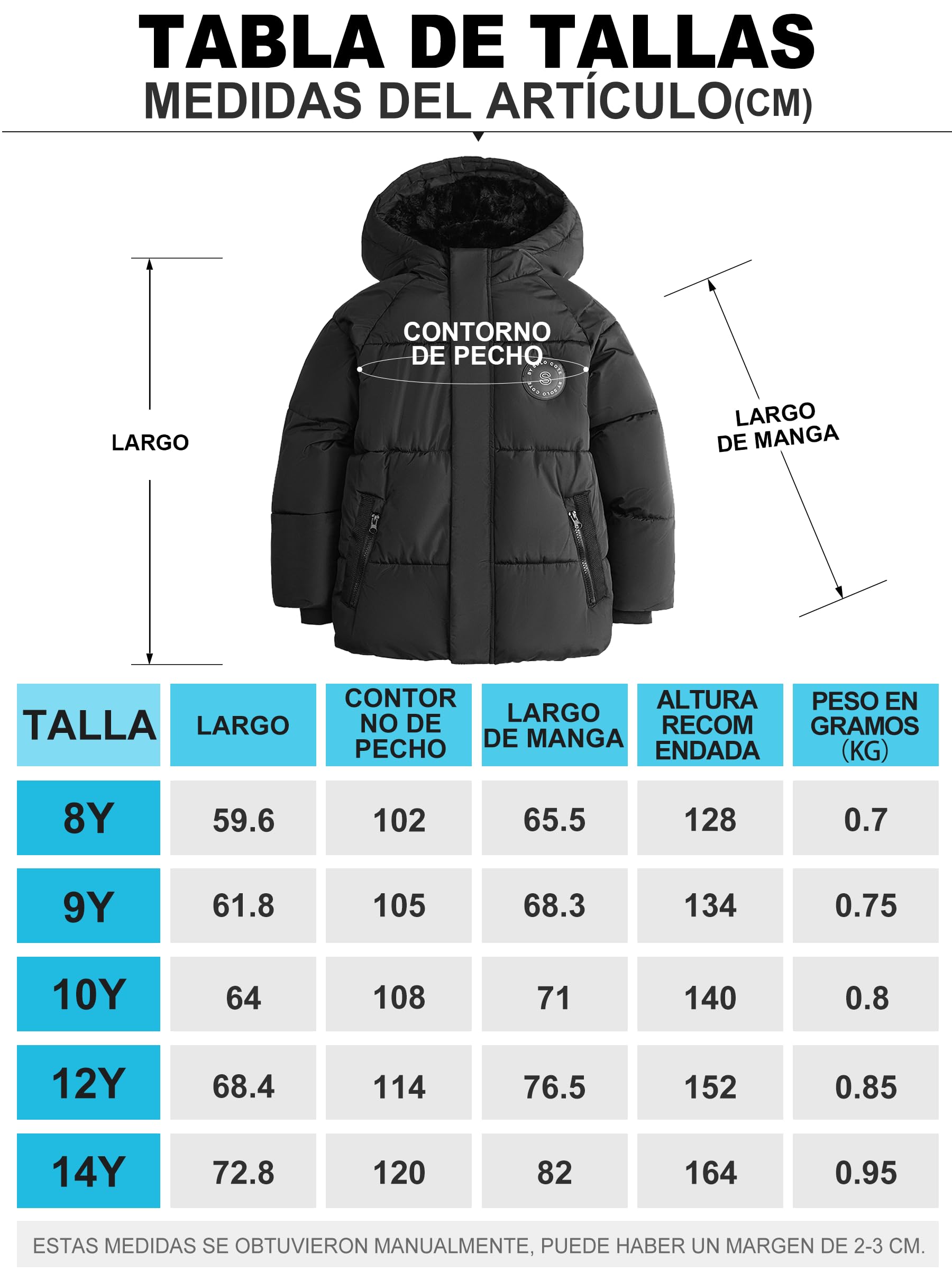 maoo garden Abrigo Niño Invierno Chaqueta Gruesa Impermeable Con Forro Polar Térmico Para Niños Mayores 128-152cm