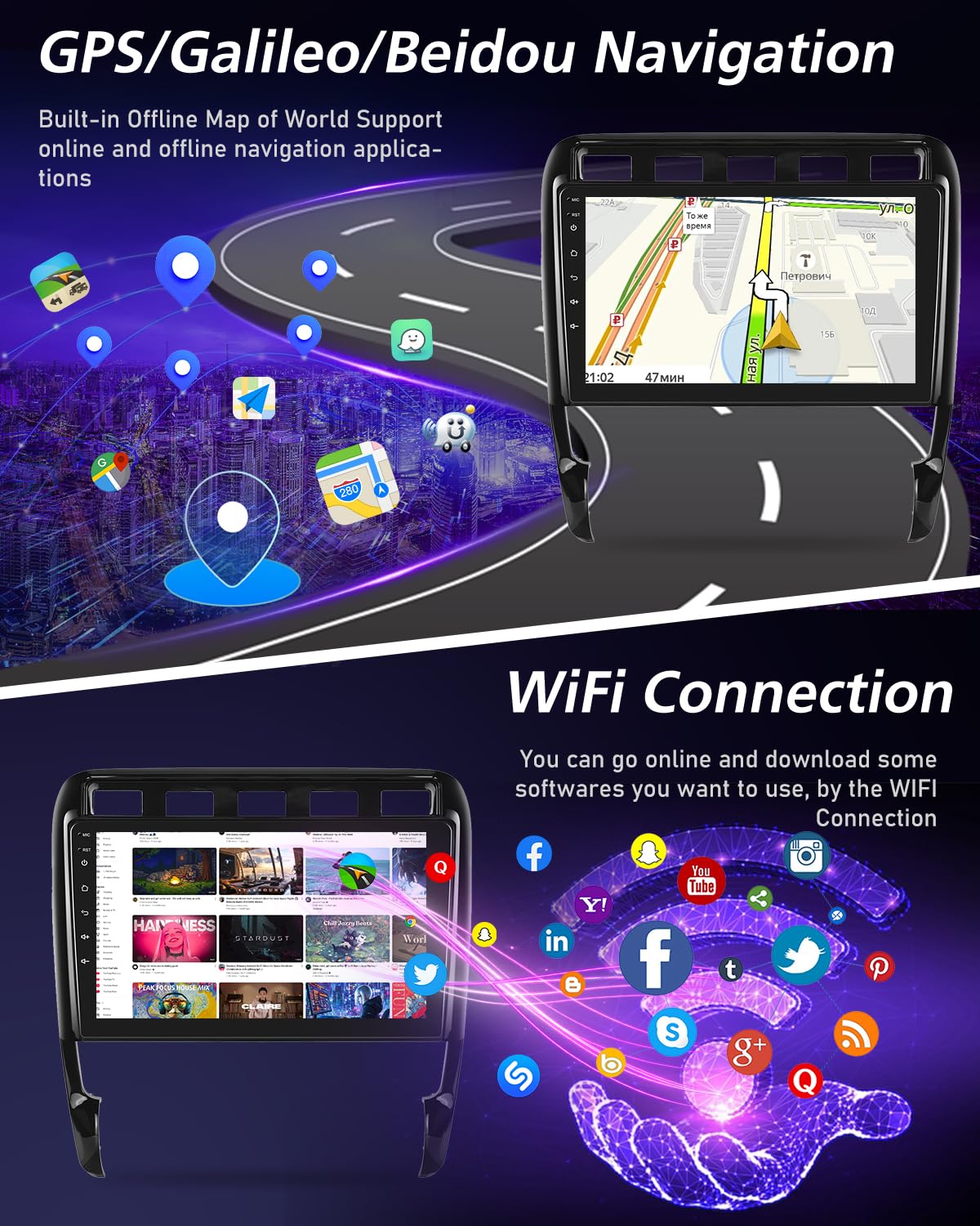 NHOPEEW Qualcomm 8 Core 4+64G Autoradio per Porsche Cayenne 2002-2010 - 9 pollici Radio Supporto Carplay&Android Auto 5GHz Wifi&GPS DSP 3D Auto Mondel Display Ventola di raffreddamento