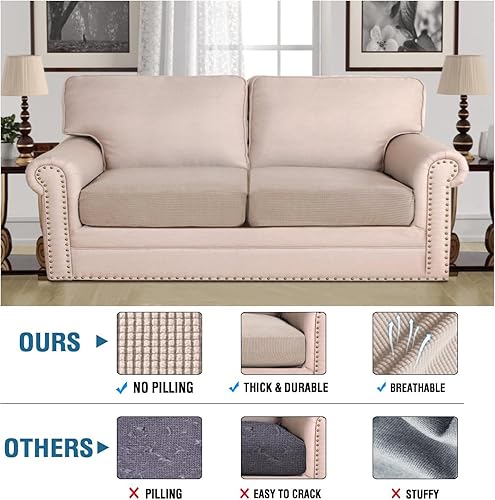 Miniatura 2 de H.VERSAILTEX Juego de fundas de sofá individuales superelásticas para sofá, tela de sarga gruesa con textura jacquard (2 fundas de cojín grandes