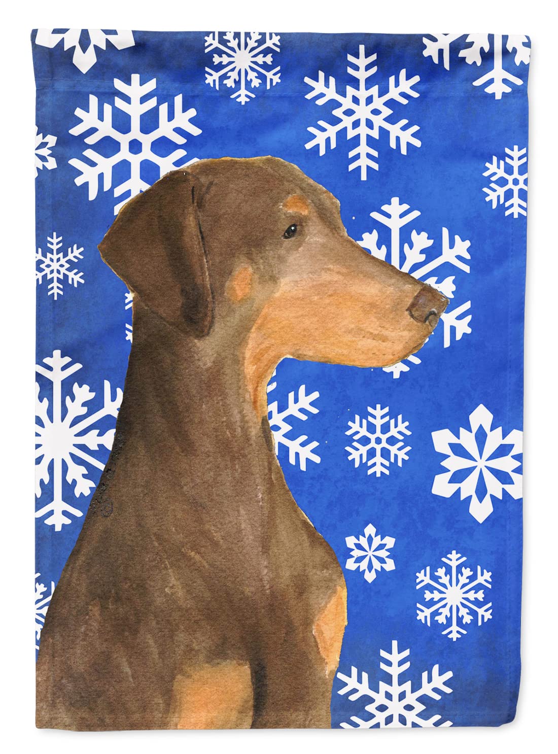 Doberman Winter Snowflakes Holiday Flag grand pavillon de prestige en toile de canevas