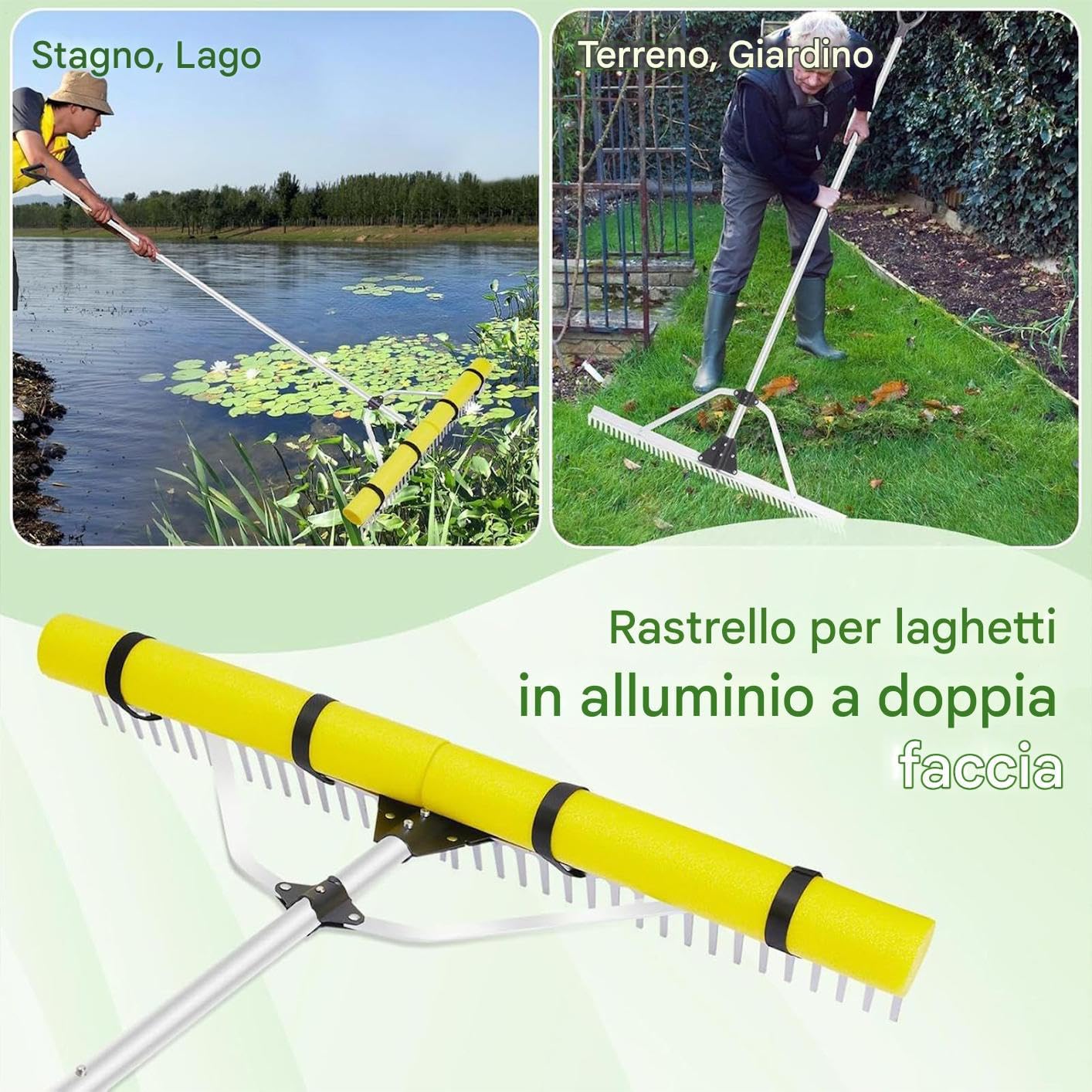 Rastrello per Stagno Resistente Rastrello Galleggiante per Giardino | Attrezzatura per Rimozione Alghe Stagno, Strumento Galleggiante per Giardini e Spiagge