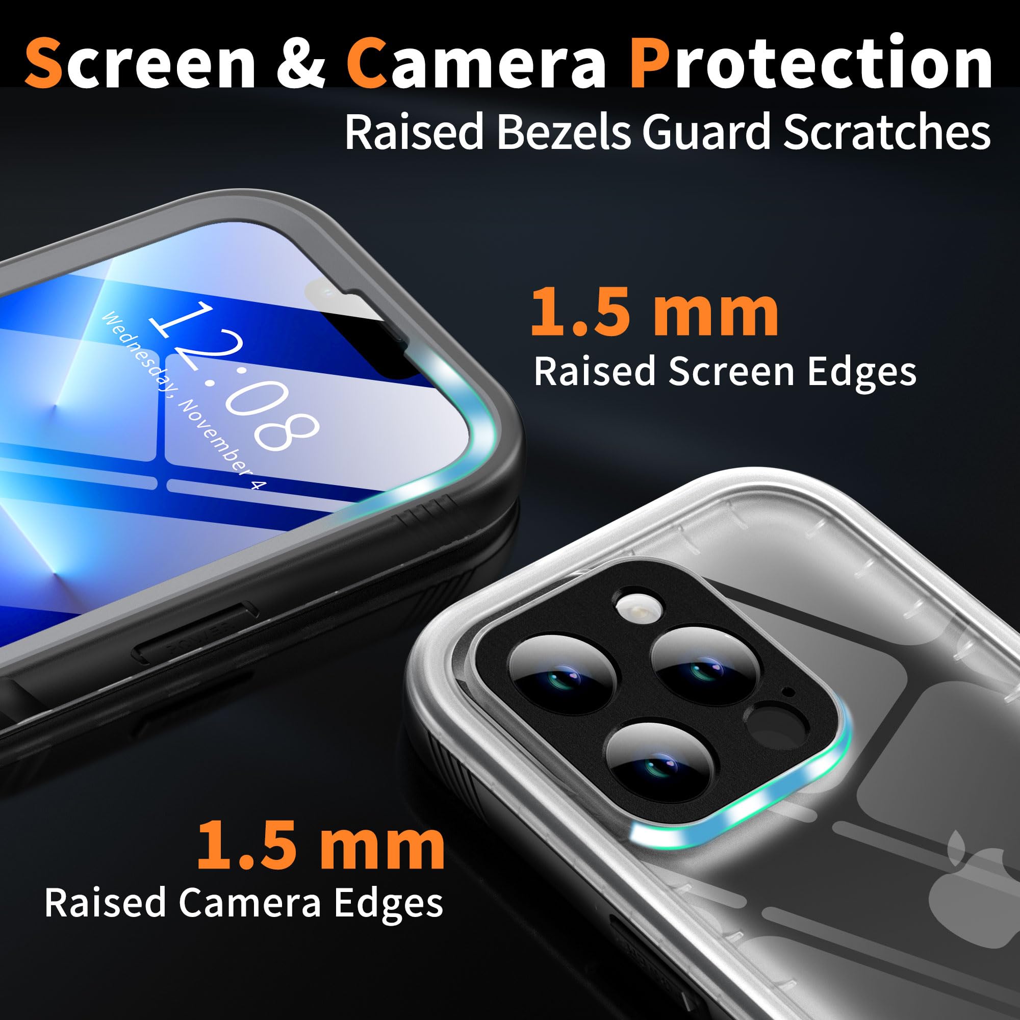 Cozycase Ultra Resistente Funda para iPhone 13 Pro MAX Impermeable Antigolpes Militar Transparente 360 Grados Carcasa 13 ProMax Doble Waterproof Acuatica Sumergible Agua con Protector Camara Pantalla