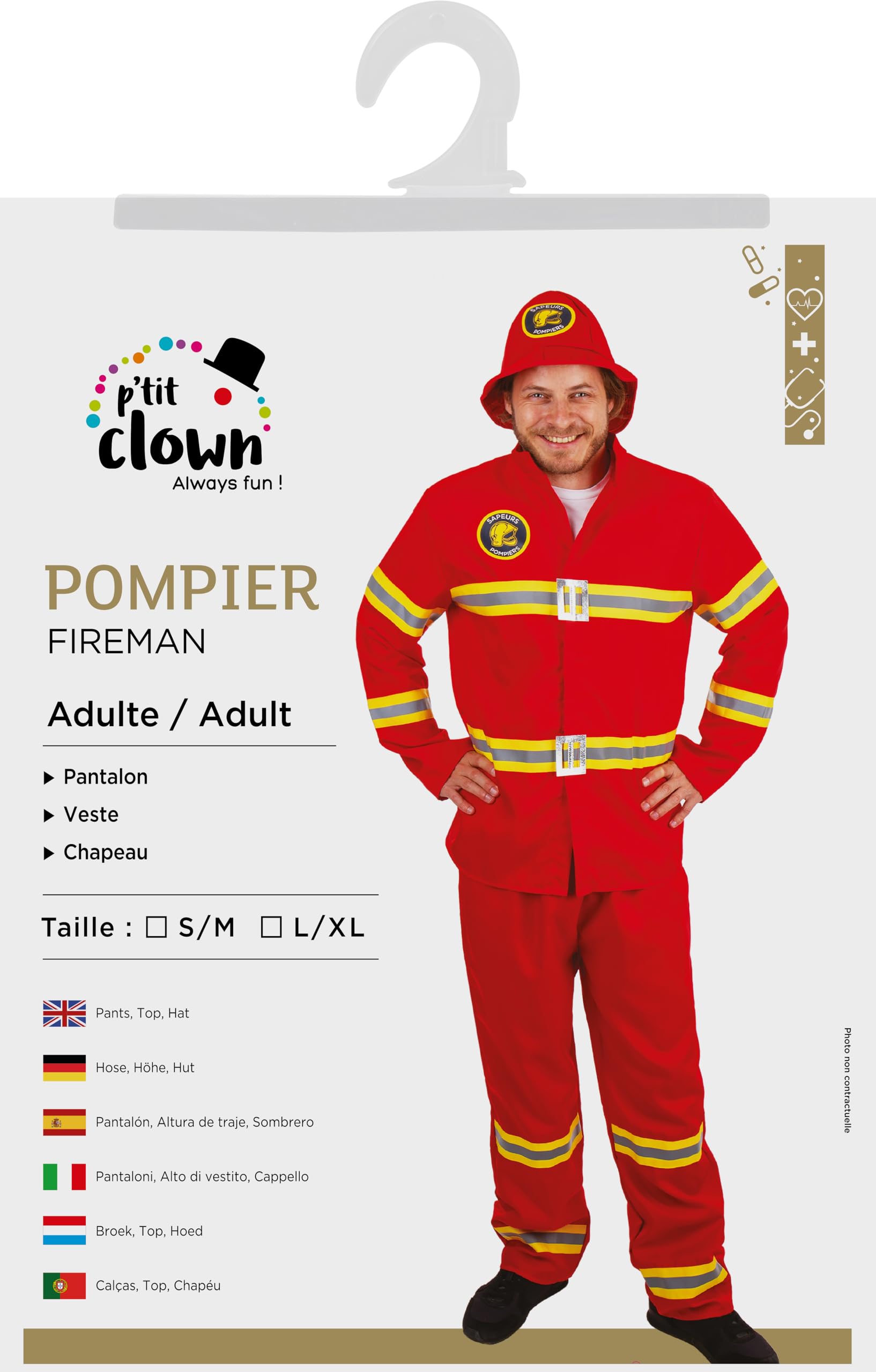P'TIT CLOWN - Feuerwehrmann-Kostüm – Kostüm für Erwachsene – perfekt für Karneval, Kostümpartys und Themenveranstaltungen – bequem und realistisch – Polyester