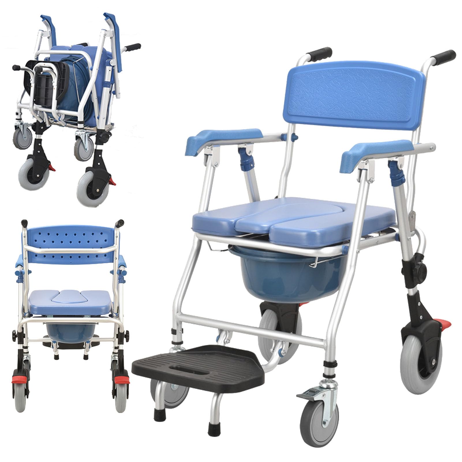 BHGFYXBS Commode Toilet Chair With Removable Bucket, Multifunction Mobile Shower Stool For Elderly, Padded Seat And Back, Bedside Commode Shower Chair,