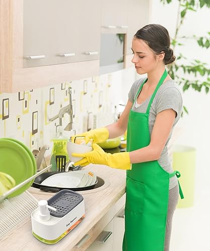 Miniatura 3 de Juego de dispensador de jabón para manos y platos para cocina, dispensador de jabón doble con soporte para esponja, dispensador de bomba de jabón 3