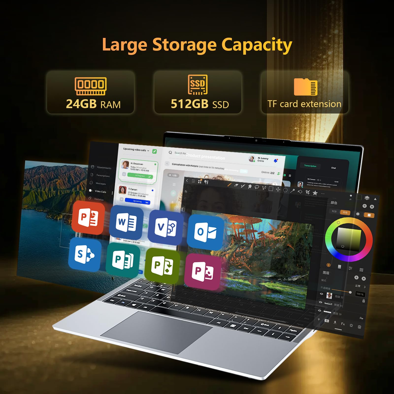 Laptop PC Core i5-8210Y CPU 24GB RAM SSD Win 11 Notebook - Dettaglio