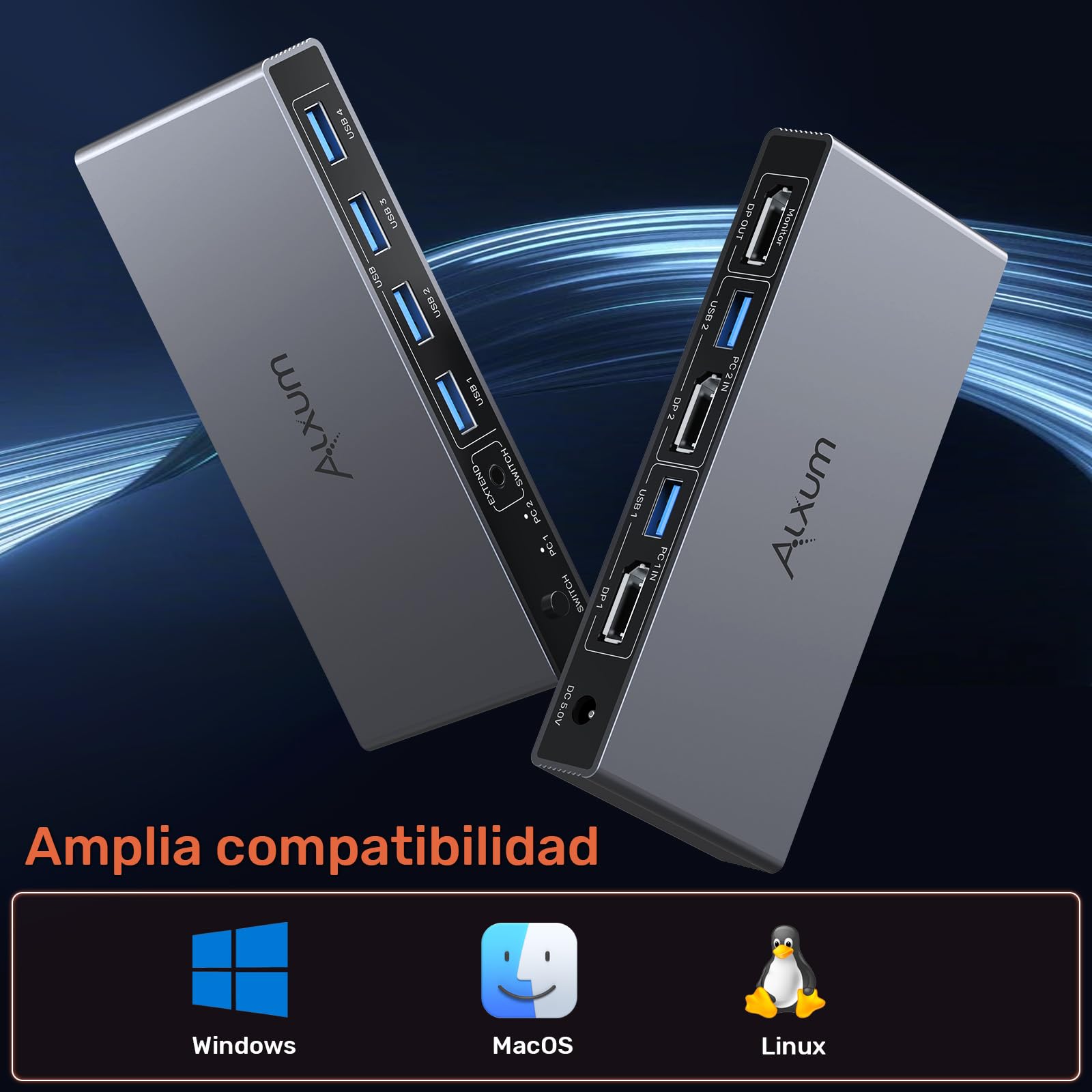 Alxum HDMI KVM-switch 2 pc's 1 monitor Ondersteuning 4K 60Hz Monitor Switch 2 in 1 USB 3.0-uitgang KVM-switches met 4 USB A Inclusief desktop controller 2 kabels