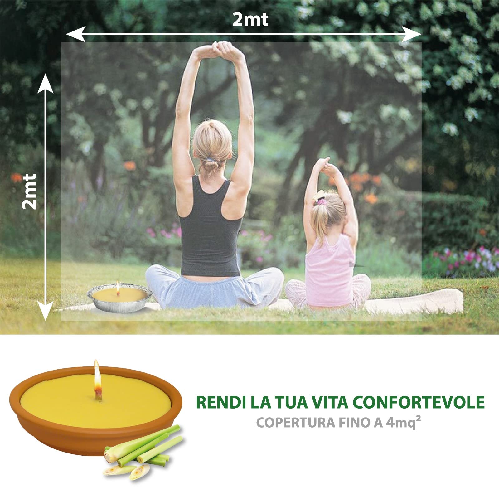 Crisalide® Candela alla Citronella, Fiaccola, Prodotto in Italia, Giardinaggio, Antizanzare, Esterno, Feste e Eventi. (18cm 11 ore, Set Argilla)