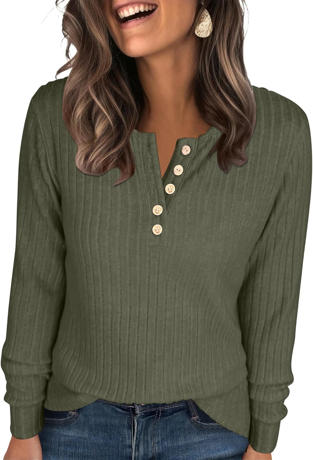ANRABESS Womens Long Sleeve Henley Shirts Button Down Tunic Tops Fall Lightweight Sweaters Business Casual Blouses 2025