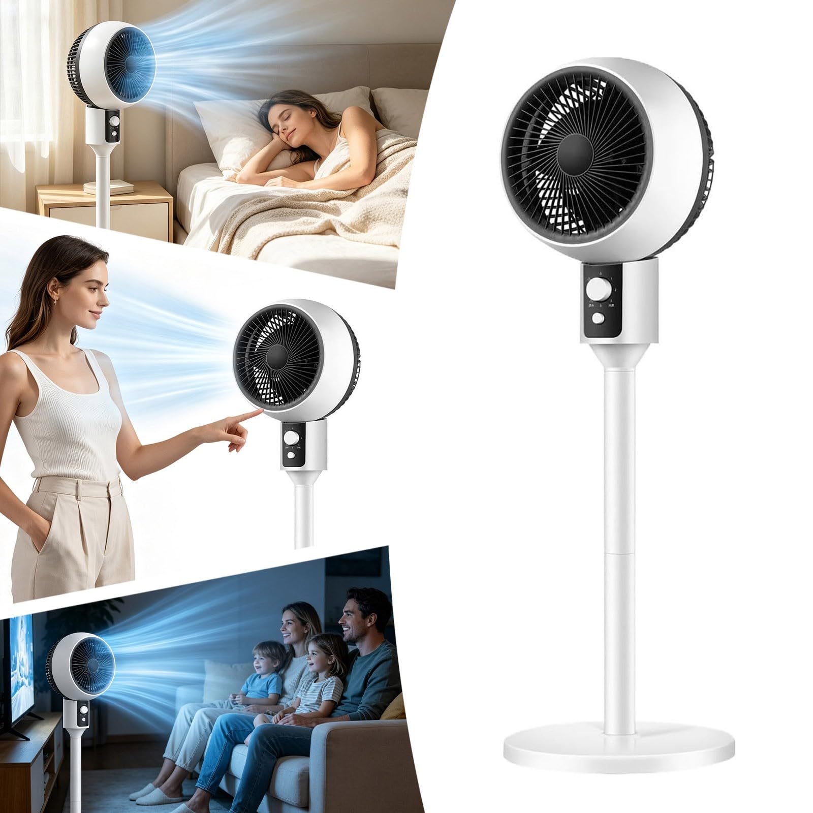 Tragbarer Stand-USB-Ventilator, höhenverstellbar, leise Luftzirkulation, für Zuhause, Schlafzimmer, Schreibtisch, Arbeitsplatz, mit oszillierendem Kopf, mehrere Geschwindigkeitsstufen