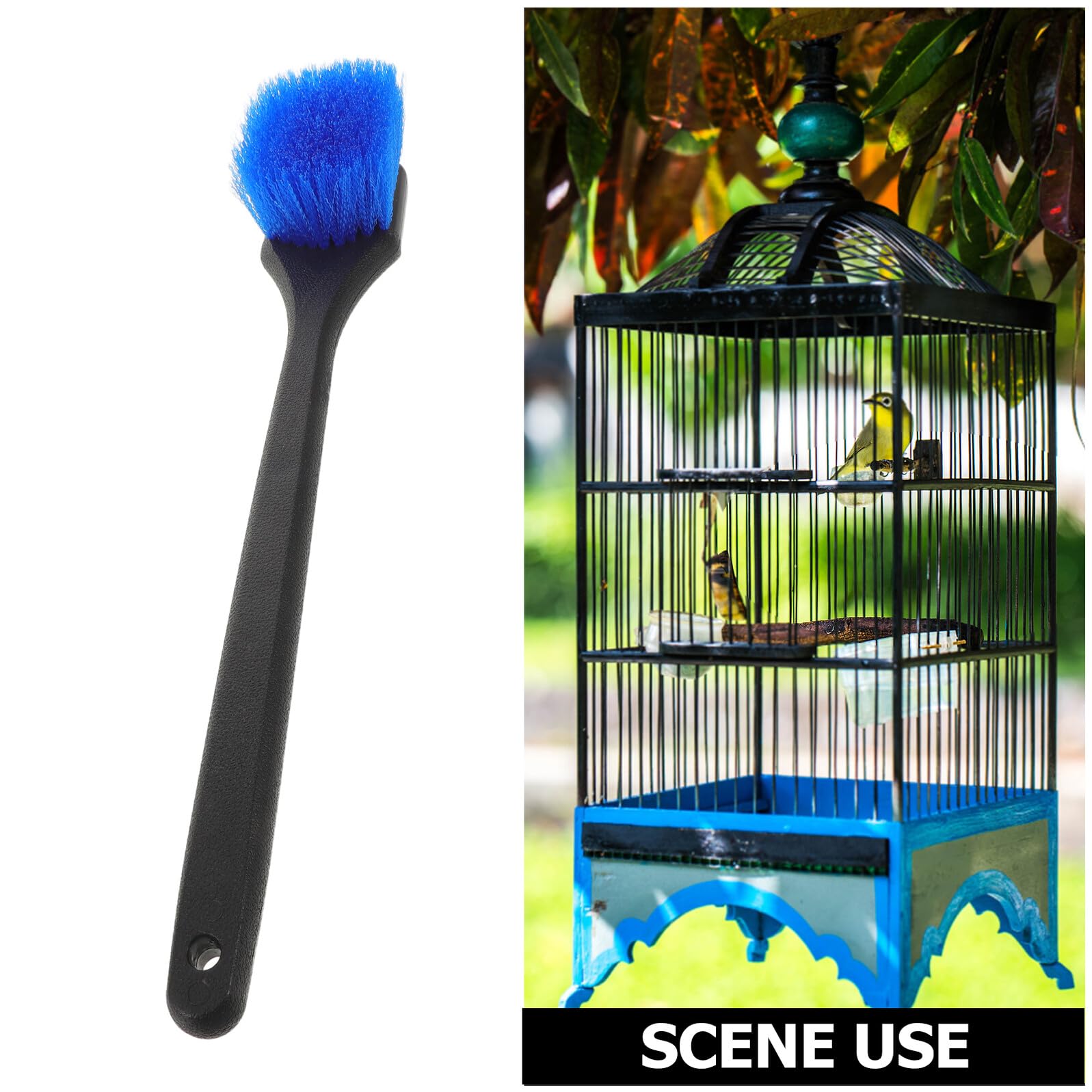 SHOWERORO Cepillo para Limpiar Bebederos para Pájaros con Mango Largo, Color Azul, Cepillo de Limpieza para Comederos y Baños de Aves, Herramienta para Jardinería y Cuidado de Aves en Patio