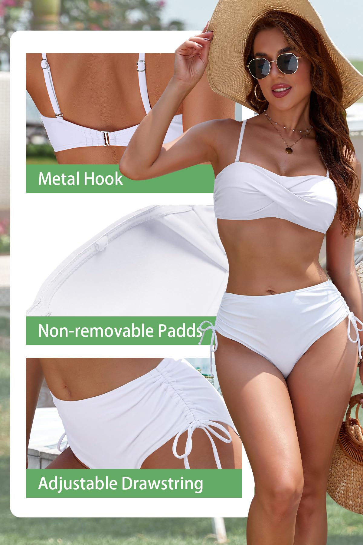 SHEKINI Bikini da donna senza spalline a fascia, due pezzi Twist Front Costume da bagno regolabile con coulisse