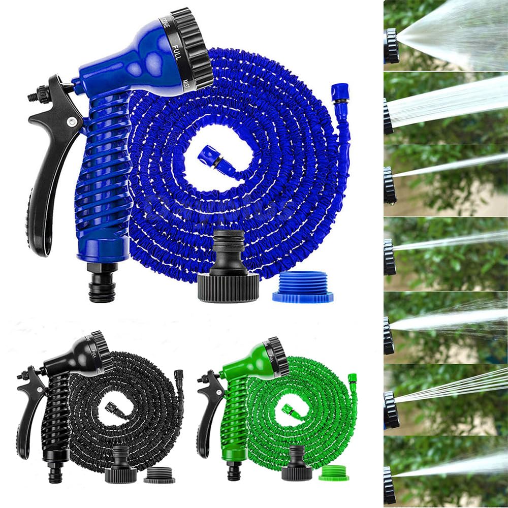 Expandable Garden Hose 150FT Expanding Hose Pipe Anti-Leakage Flexible Water Hosepipe for Garden Watering or Car Washing with 7 Function Spray Nozzle and 3/4", 1/2" Fittings-Green