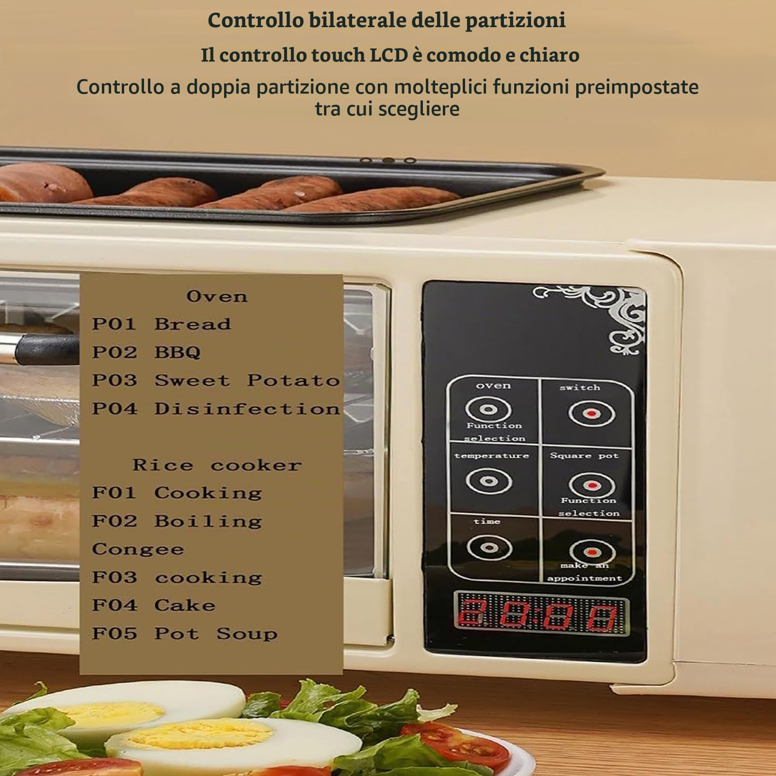 Creatore di Colazione Multifunzione, Stazione per la Colazione con pentola da Cucina 1L, Touch Screen HD, Controllo a Temperatura Indipendente a 2 Strati, fripano Antiaderente,