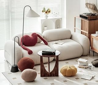 ArborHaven Modern Floor Sofa Sectional, 87.4x40.9x26.8 inches, White, 1200 lbs Weight Capacity, No Assembly Required Cream Style Couch Teddy Velvet Studio
