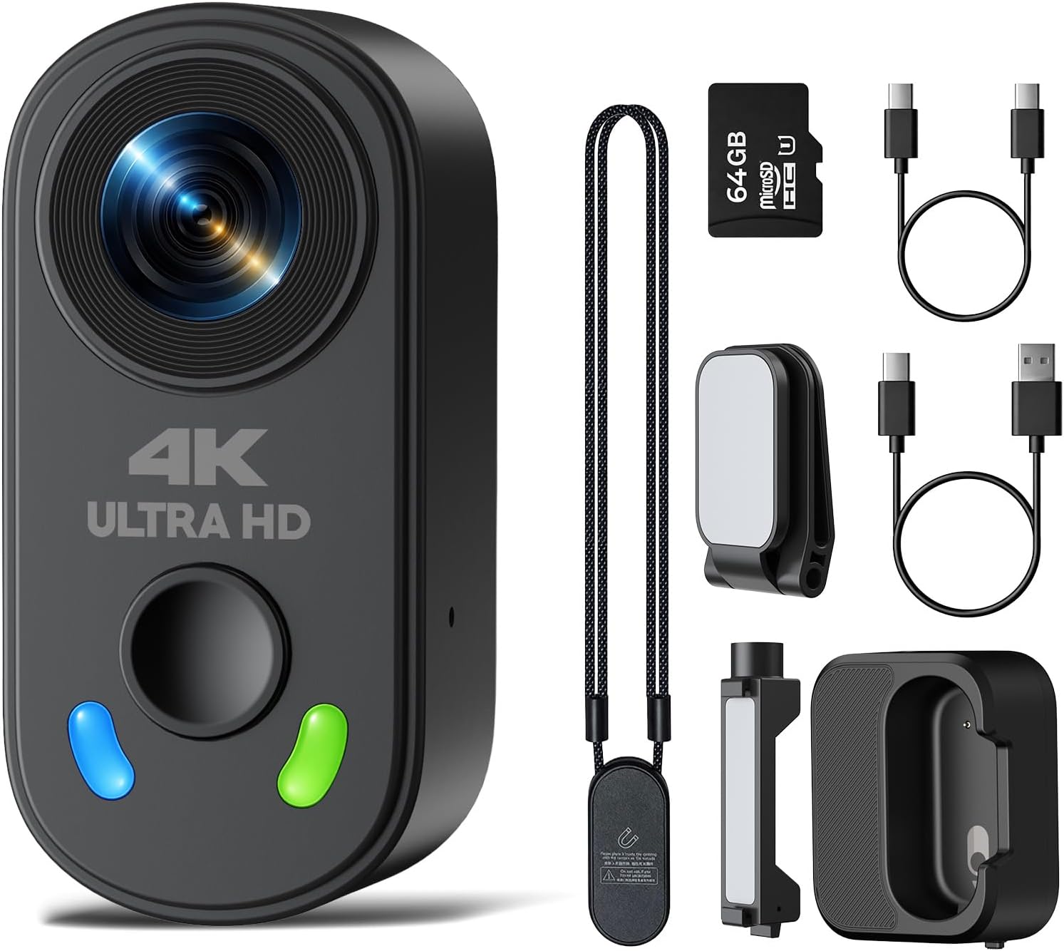 Body Camera 4K Mini Action Cam Small Hands Free Recording Body Sports POV Camera with Charger Case, Portable Camcorder Action Camera Mount Anywhere for Cycling, Travel, and Outdoor Adventures