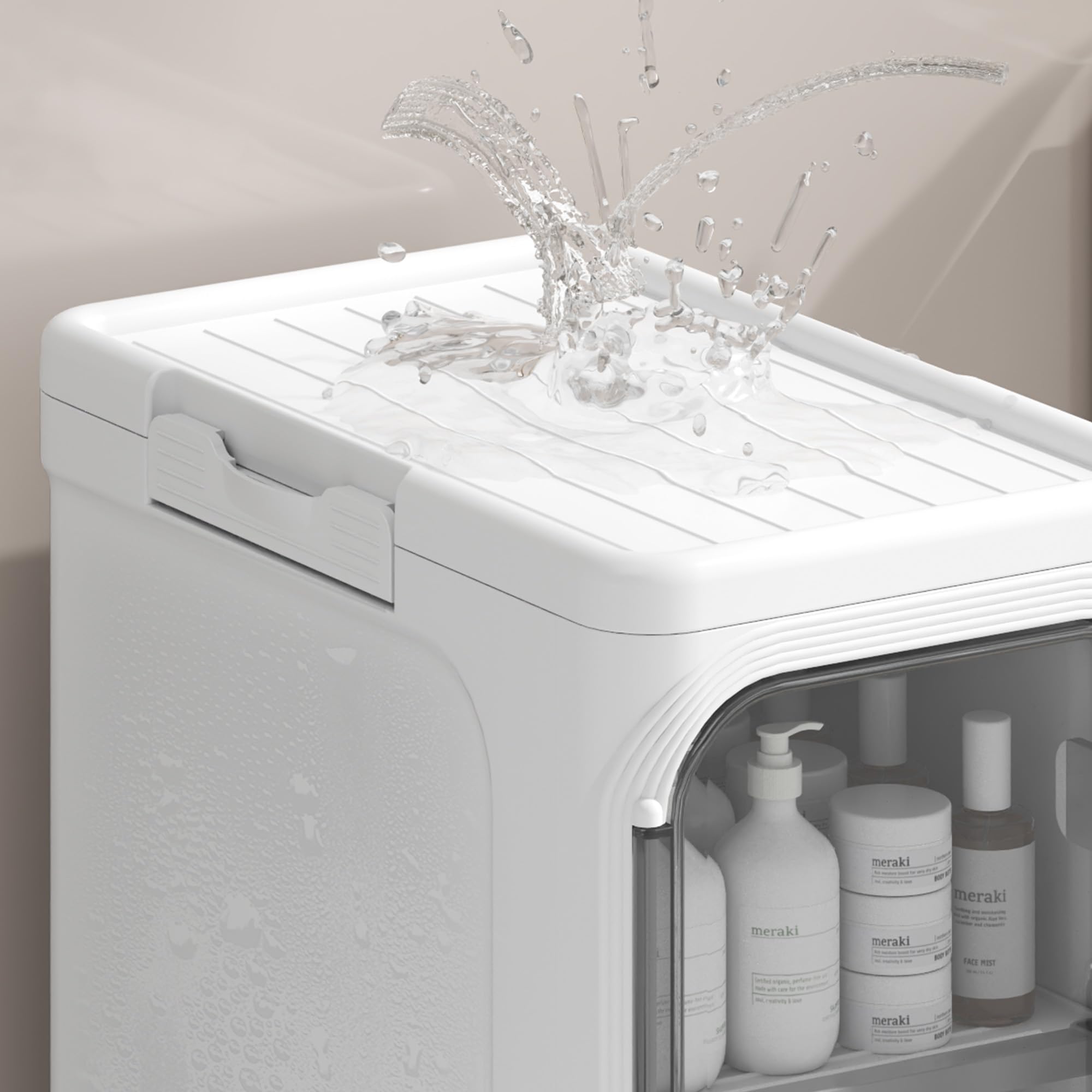 Armoire de Salle de Bain Mince, unité de Rangement Autonome en Plastique avec Porte, Petit Chariot étanche avec roulettes pour Bureau, Salon, Cuisine, entrée (21CM*34CM*67CM, Blanc)