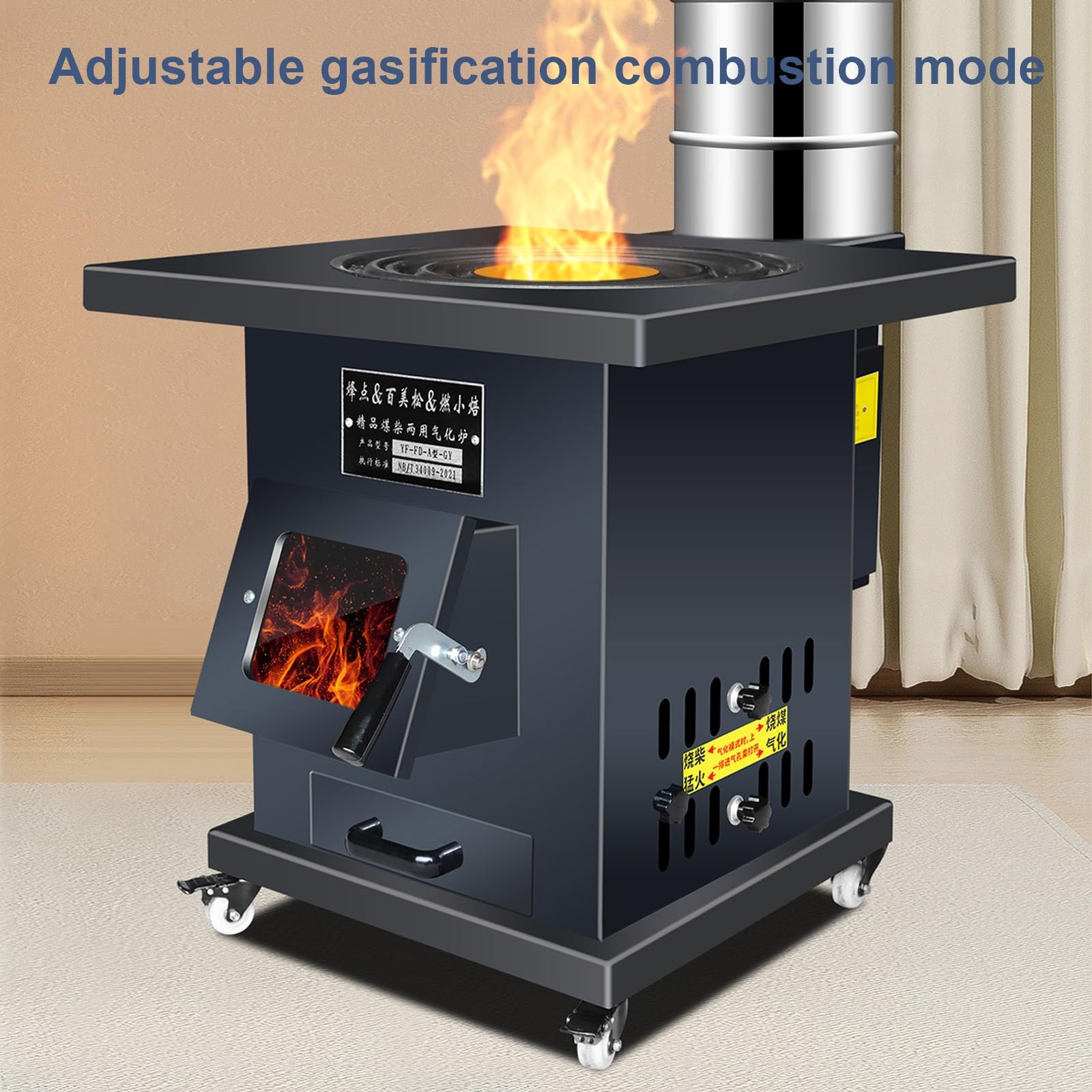 Stufe a Legna da Interno con Forno si Riscalda Rapidamente Combustione a Gassificazione Regolabile, Completamente Saldato Senza Fumo Stufa a Legna, per Riscaldare e Cucinare