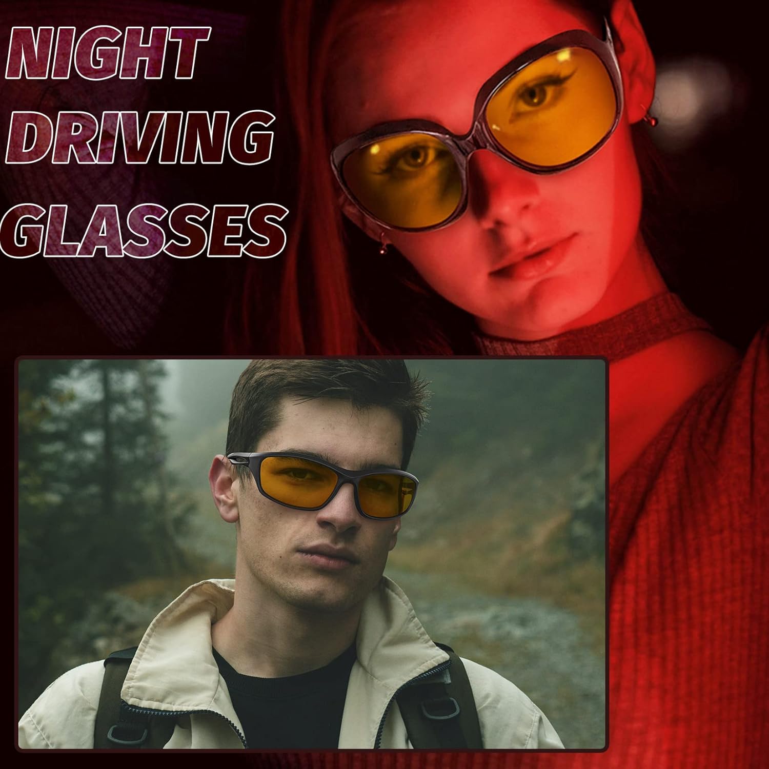 Joopin Jackie O & Sports Night Driving Glasses Bundle, Fashion Night Vision Glasses Black Frame Anti Glare UV400 Protection Yellow Sunglasses Trendy Shades