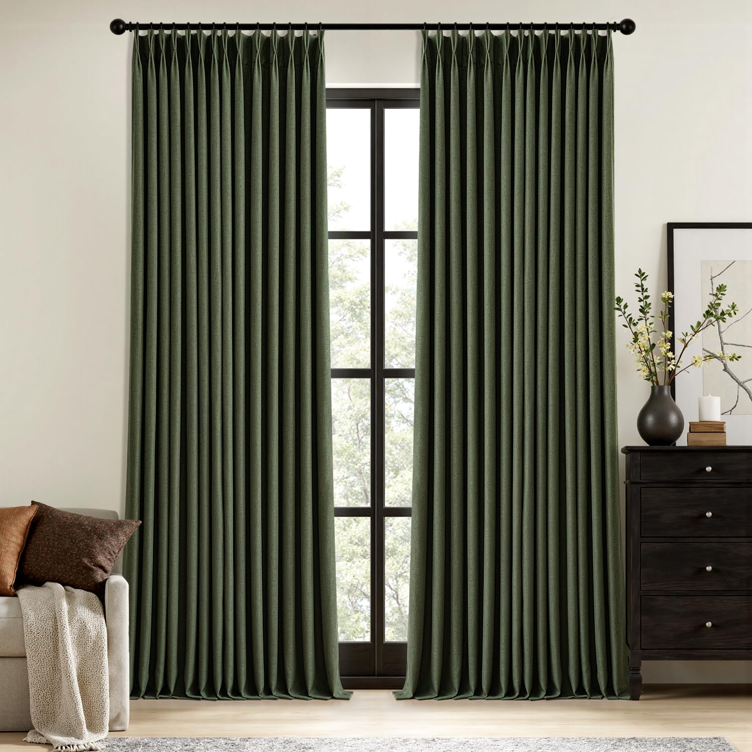 MIULEE Olive Green Pinch Pleated Curtains 96 Inch
