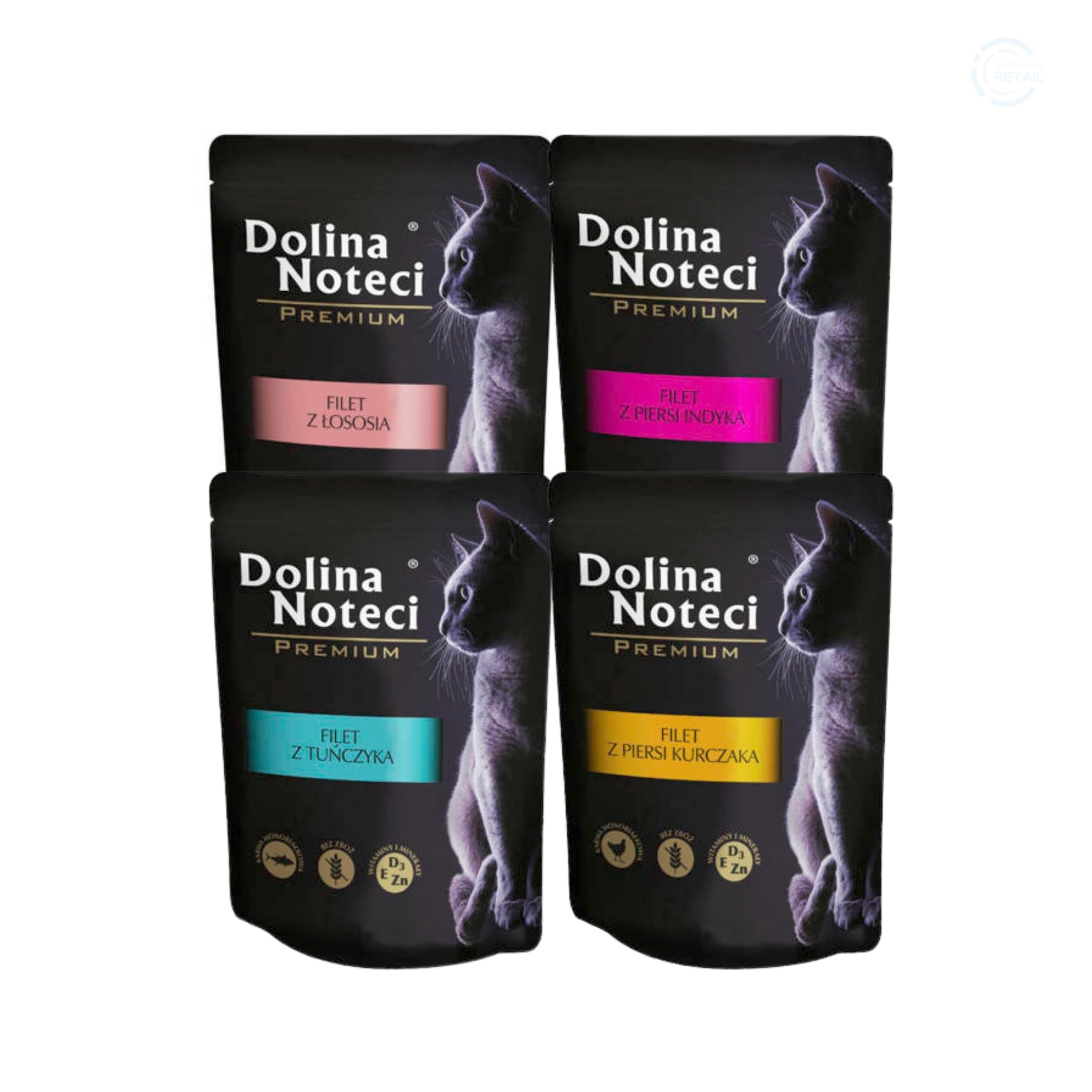 Dolina Noteci Premium Moist & Juicy Wholesome Grain-Free Cat Food - Natural Meat Recipes Enriched with Vitamins & Minerals for Happy, Healthy Cats! (Mix, 4x85g)
