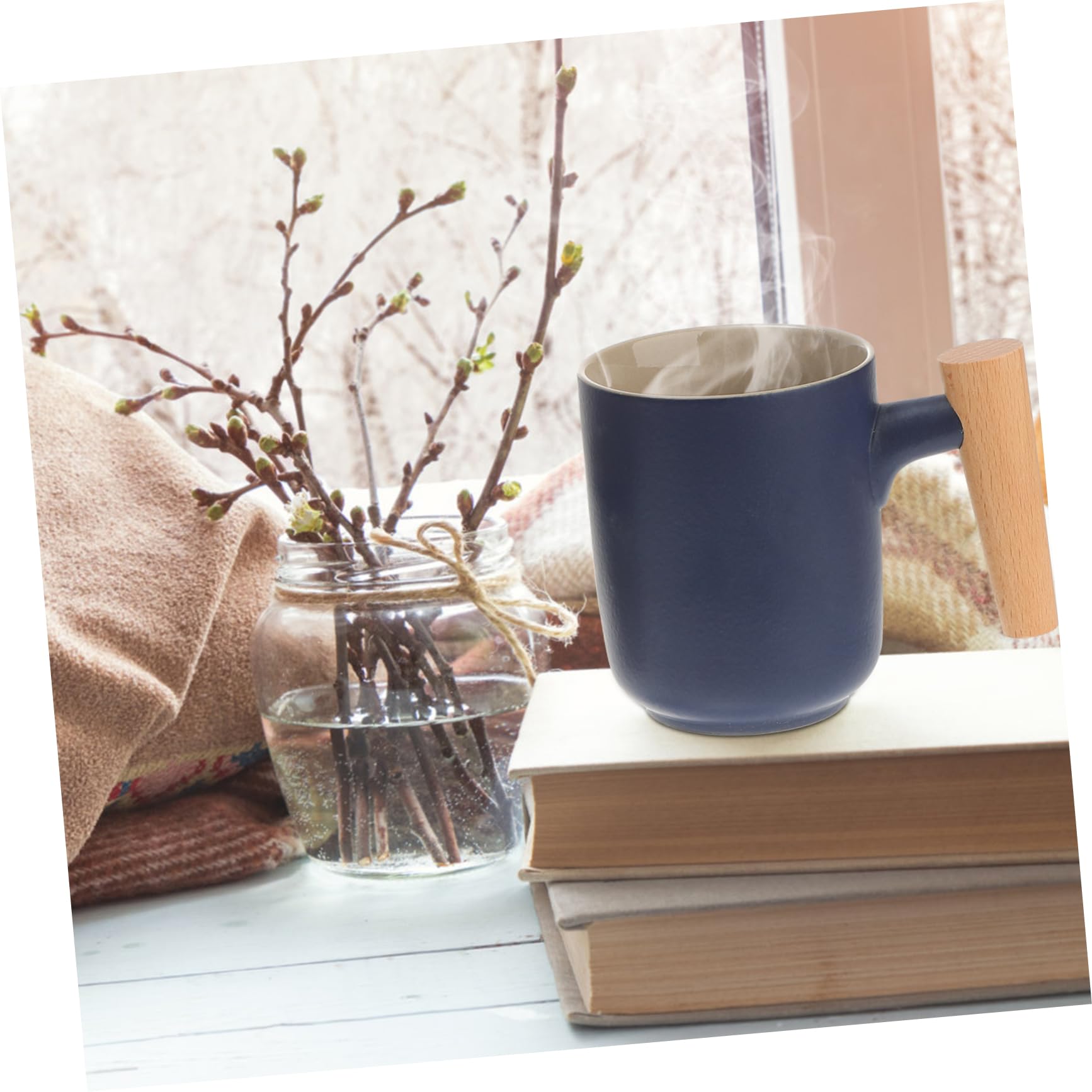 Tasse à Thé Étanche en Céramique Délicate Infuseur et Poignée en Bois Séparation Eau et Thé, Portable et Pratique pour Bureau