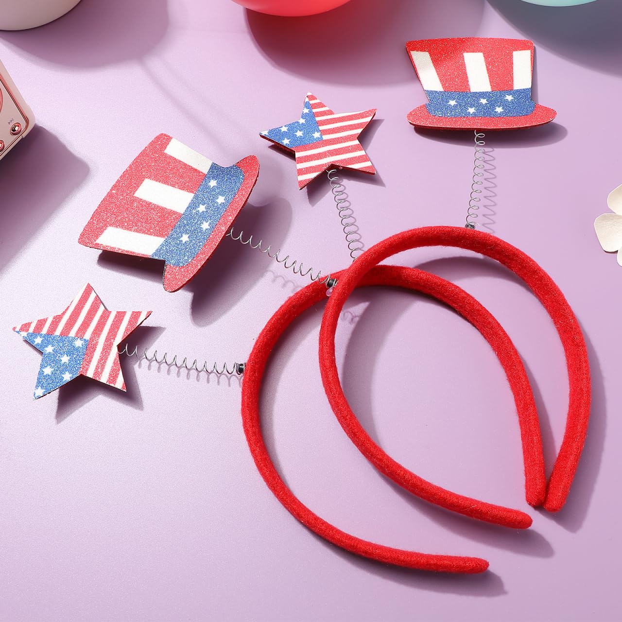 VALICLUD Cerchietto per capelli con stella, 4 pezzi, per festa del 4 luglio, con bandiera americana, cappello a cilindro, bopper, patriottico, per festa dell'indipendenza